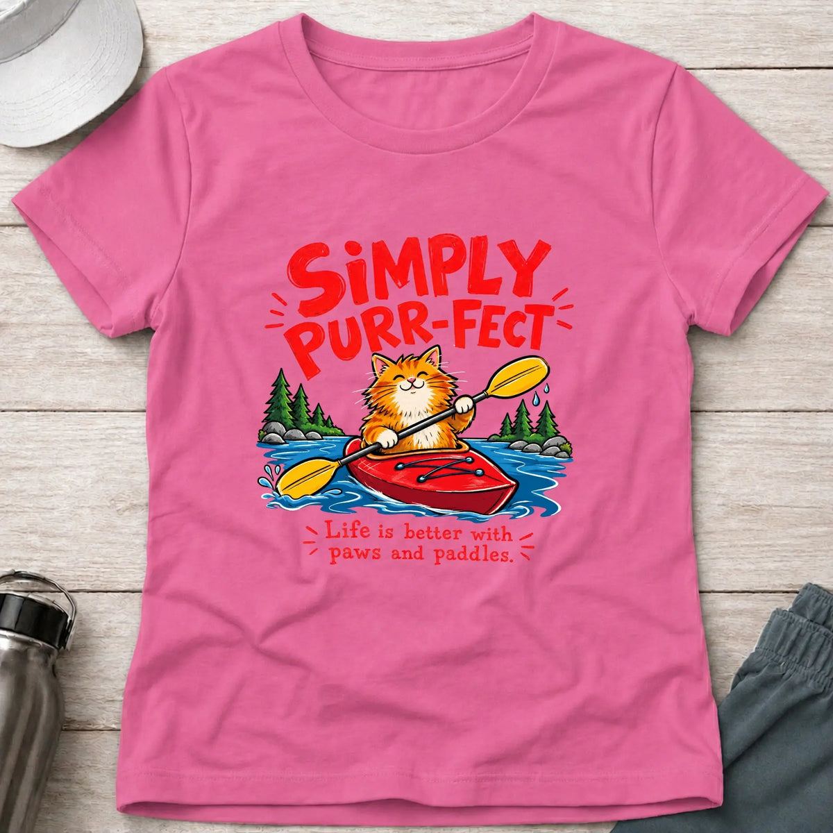 Azalea Simply Purr-fect ginger cat kayak fitted tee - Vector Paddle