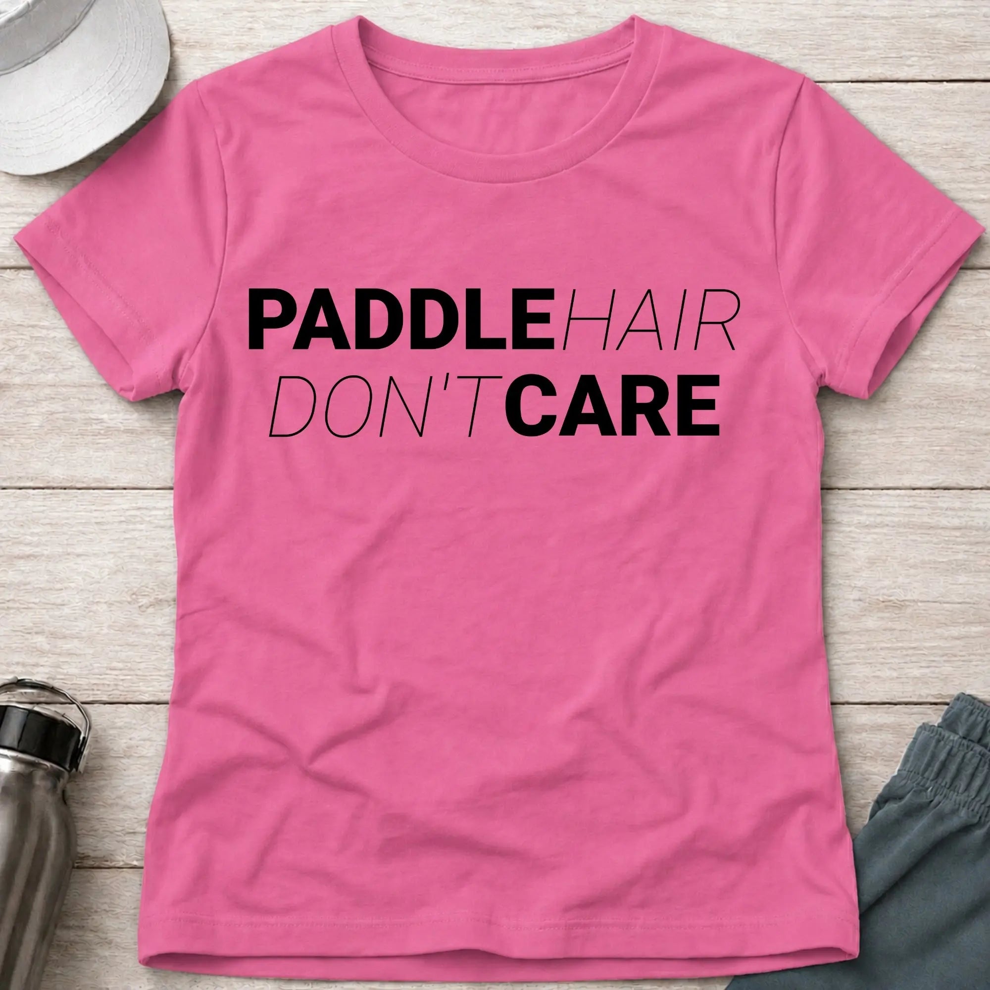 Azalea pink paddle hair don't care fitted tee for female paddlers