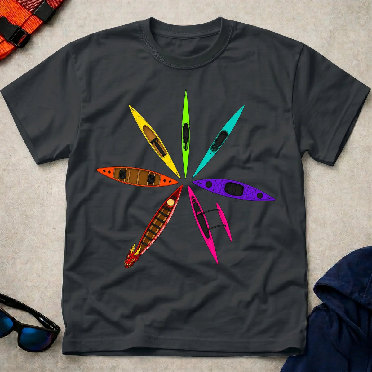 Black Full Bloom paddling tee with bold multicolour graphic — Vector Paddle