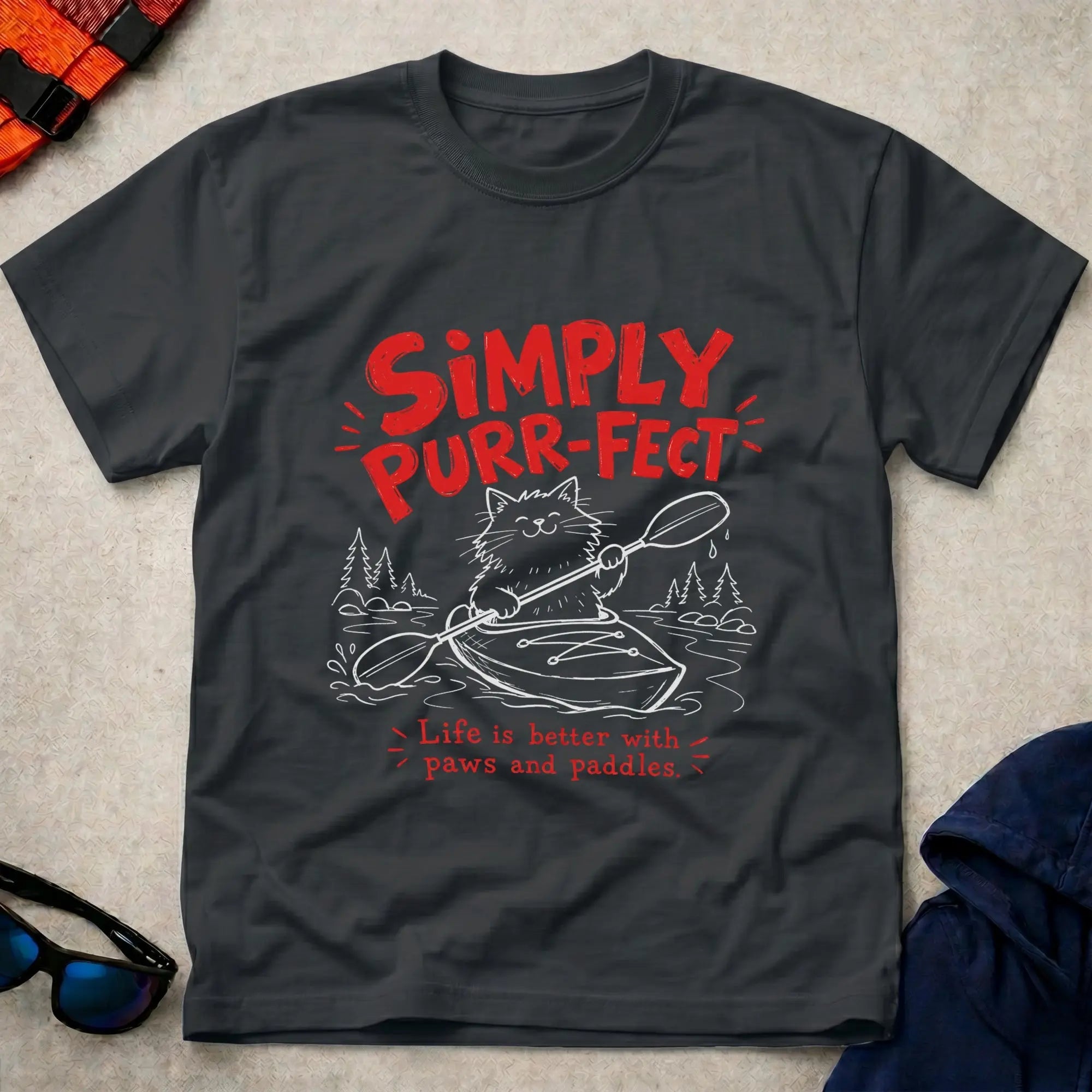 Black Simply Purr-fect tee — cat-loving paddler gift — Vector Paddle