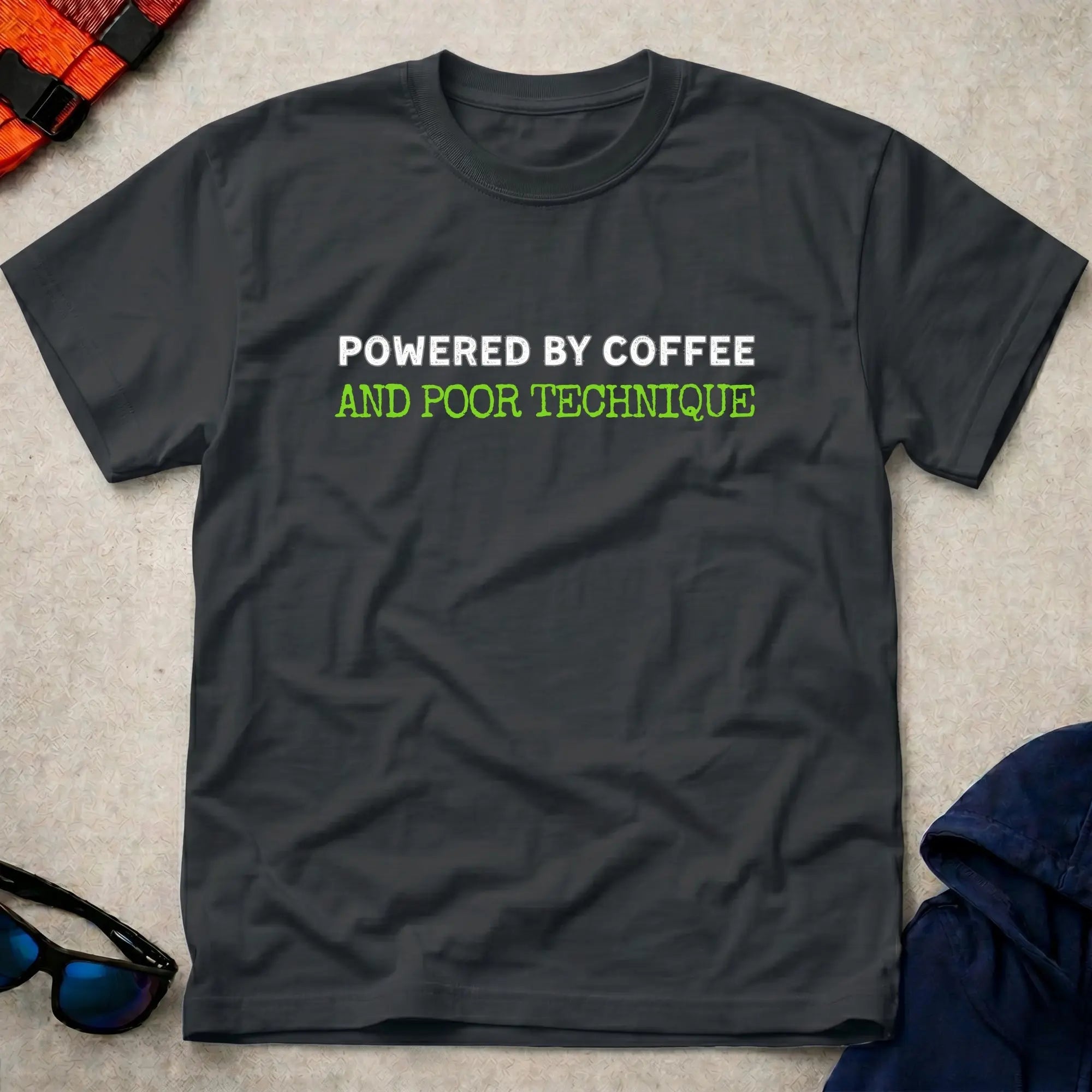 Black Powered By Coffee paddling tee — Vector Paddle