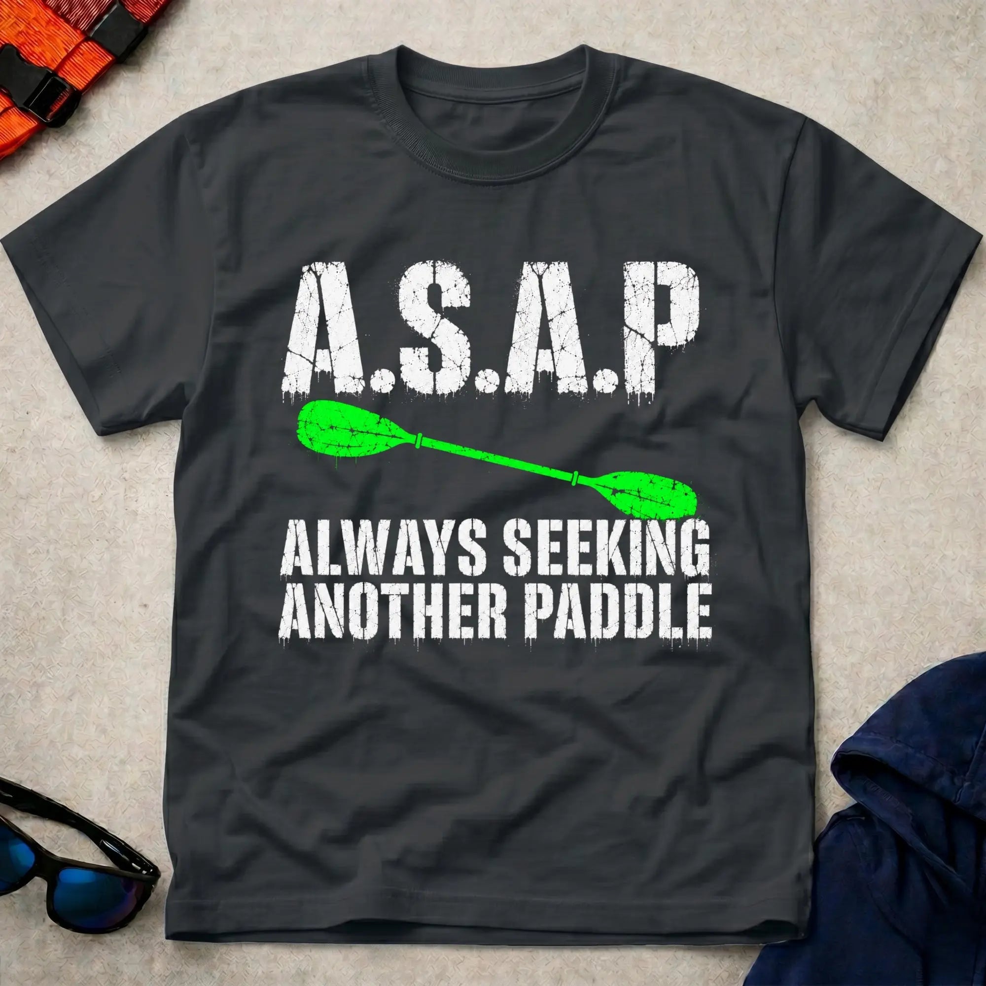 Black A.S.A.P. tee — Always Seeking Another Paddle gift — Vector Paddle