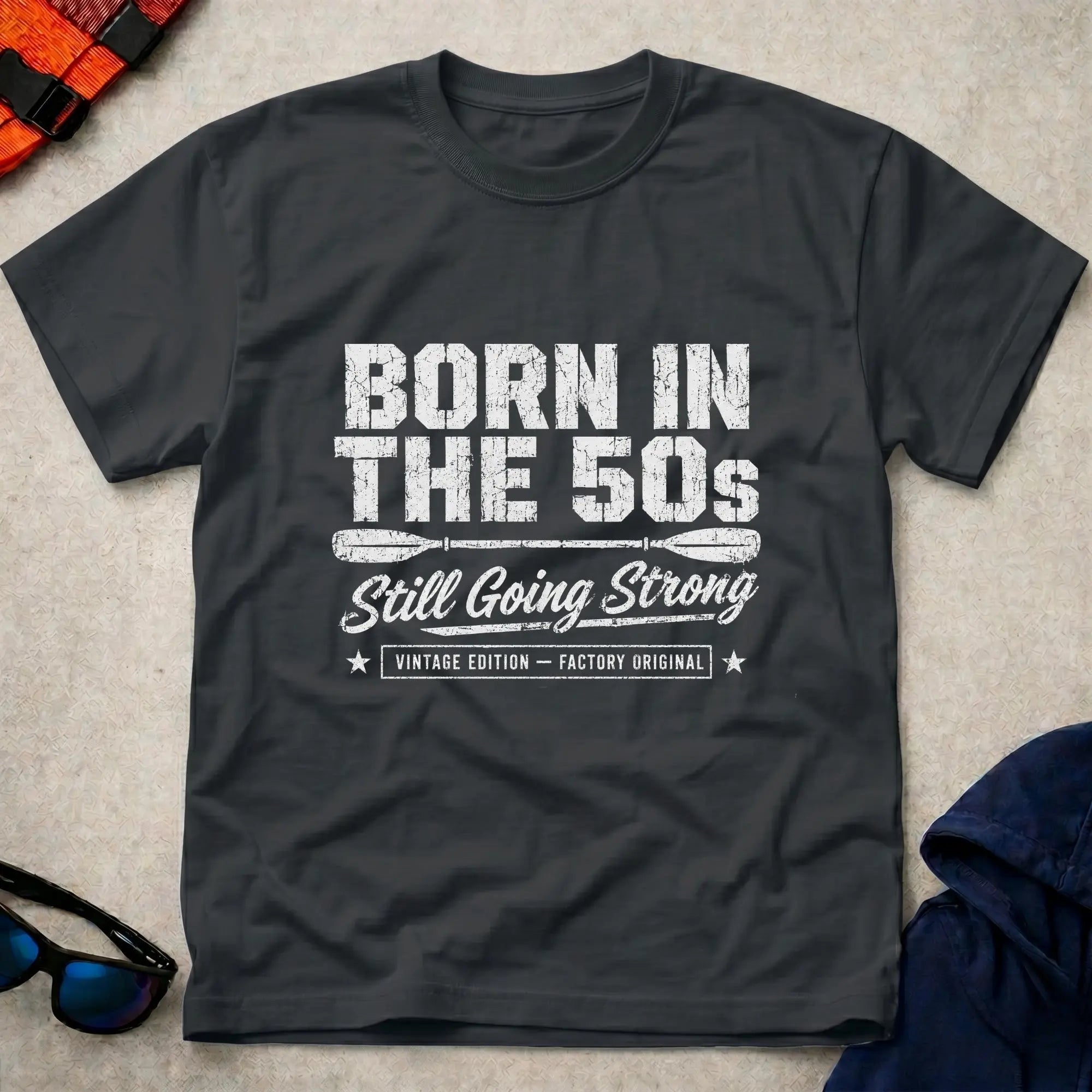 Born In The 50s – Still Going Strong retro paddling tee in Black | Vector Paddle