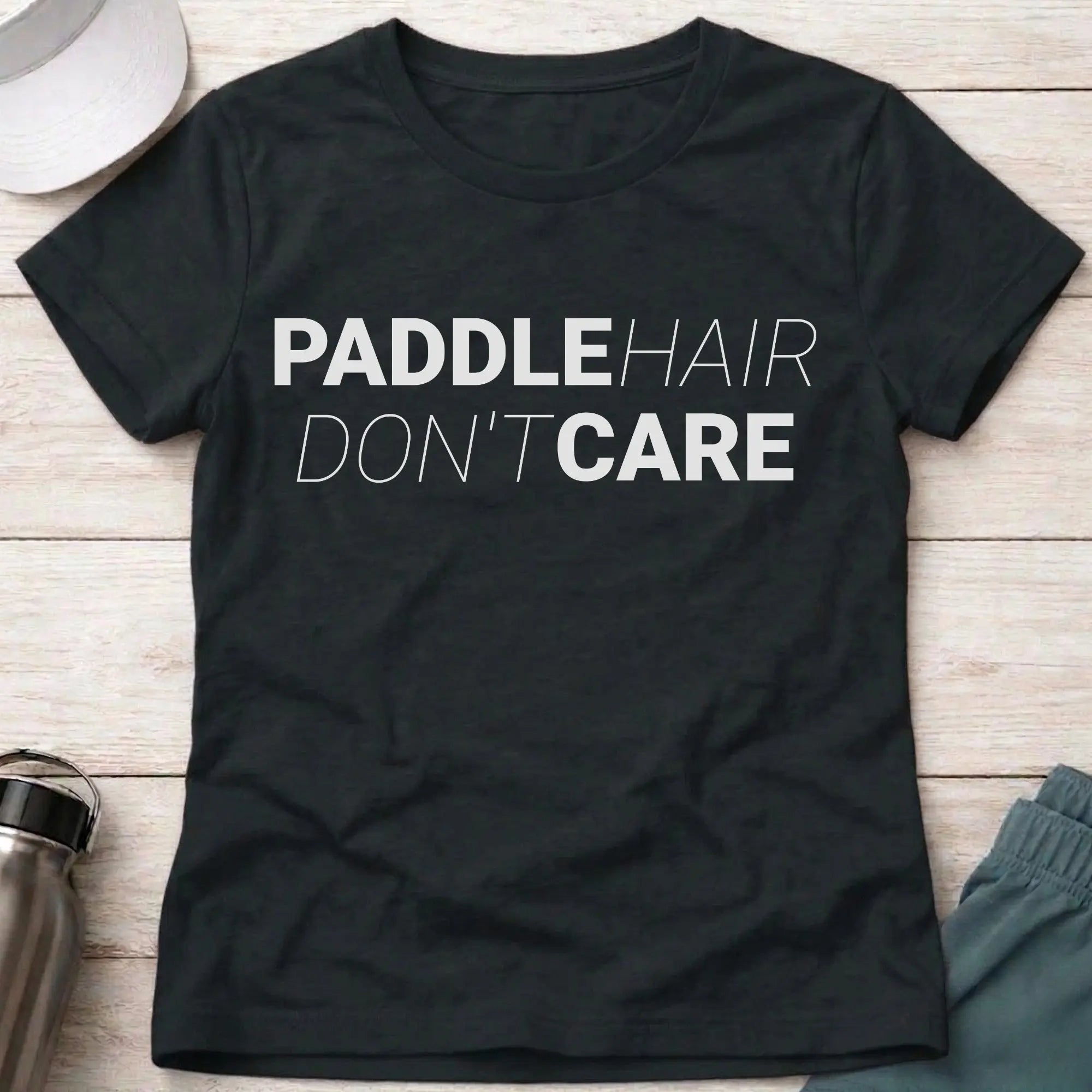 Black paddle hair don't care fitted tee for female paddlers