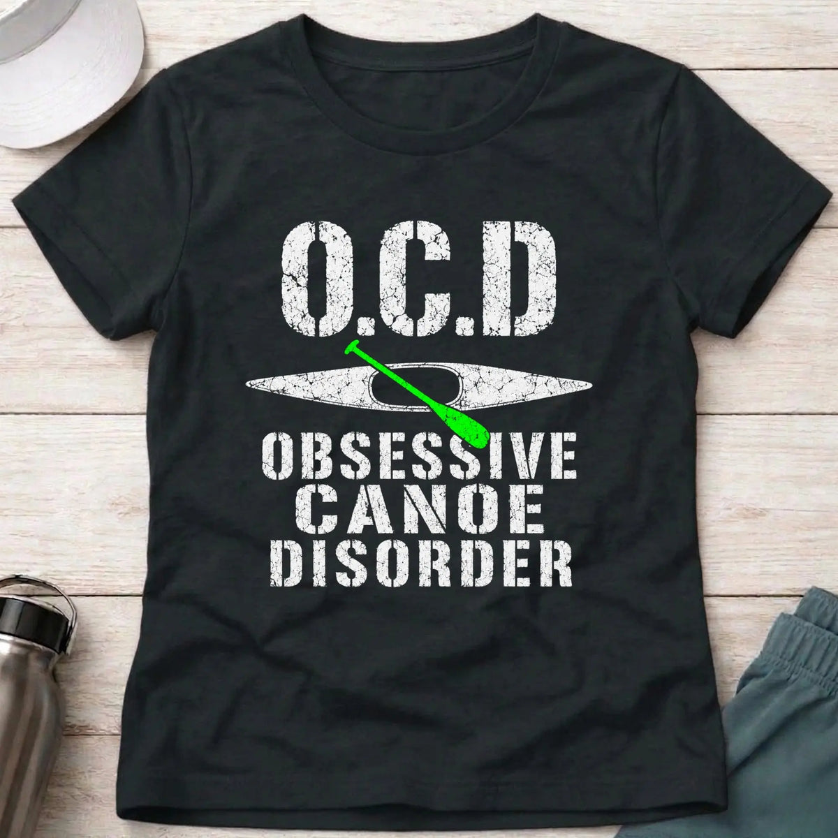 Black Obsessive Canoe Disorder fitted tee — funny canoe-obsessed gift for women — Vector Paddle