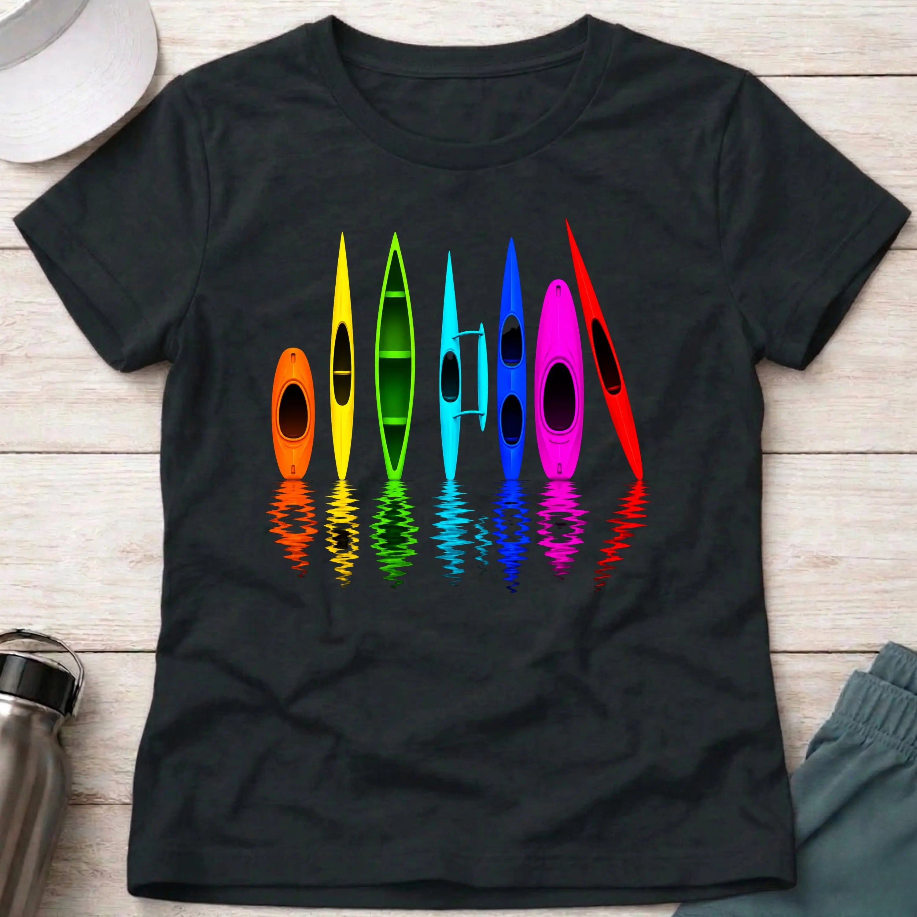 All The Boats women's fitted tee in Black — multi-discipline paddling graphic — Vector Paddle