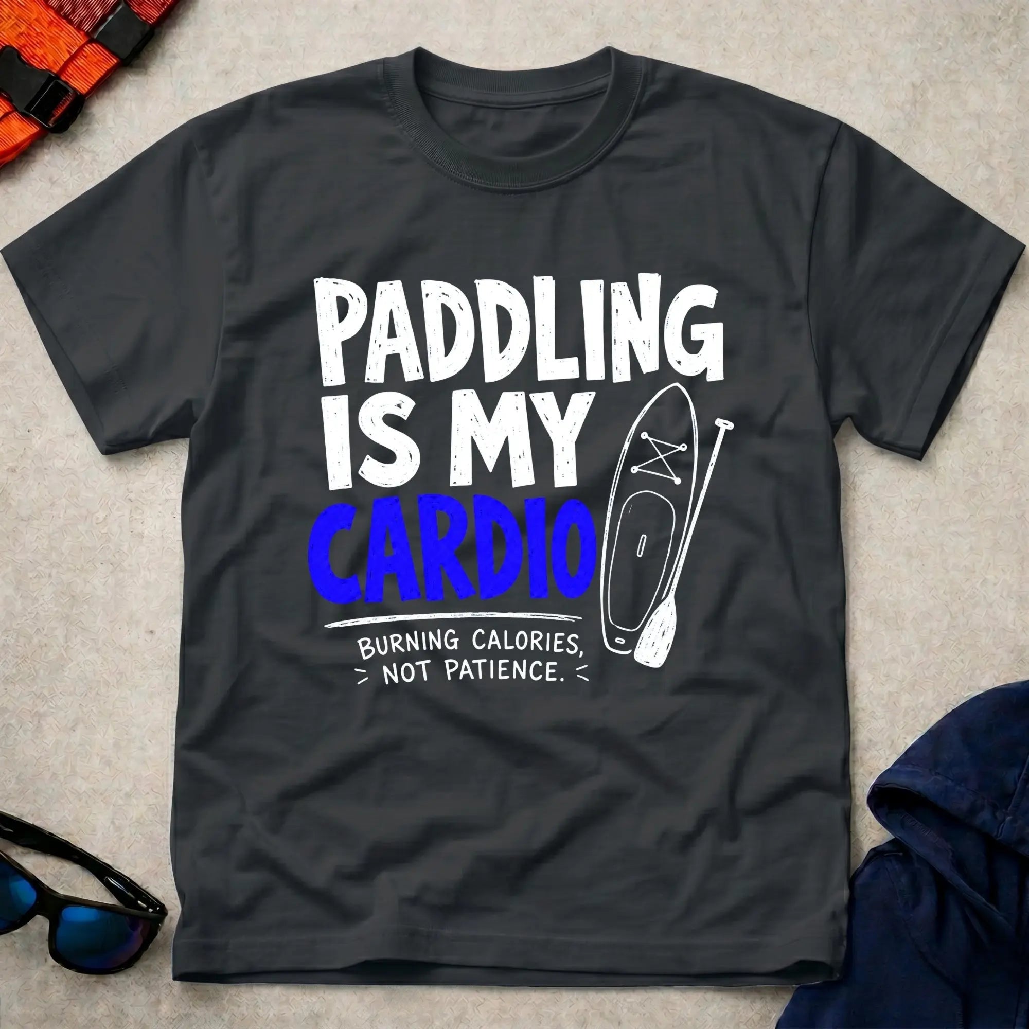 Black Paddling Is My Cardio t-shirt for paddlers who skip the gym, Vector Paddle