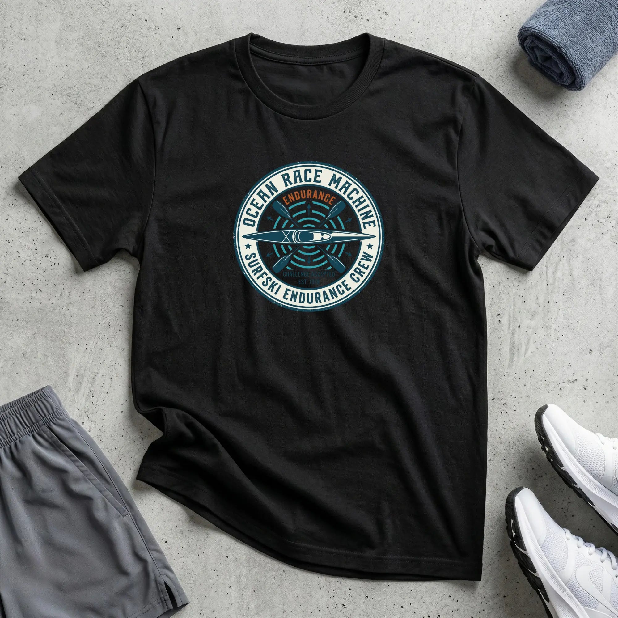 Ocean Race Machine. Surfski Endurance Crew T-Shirt Printify