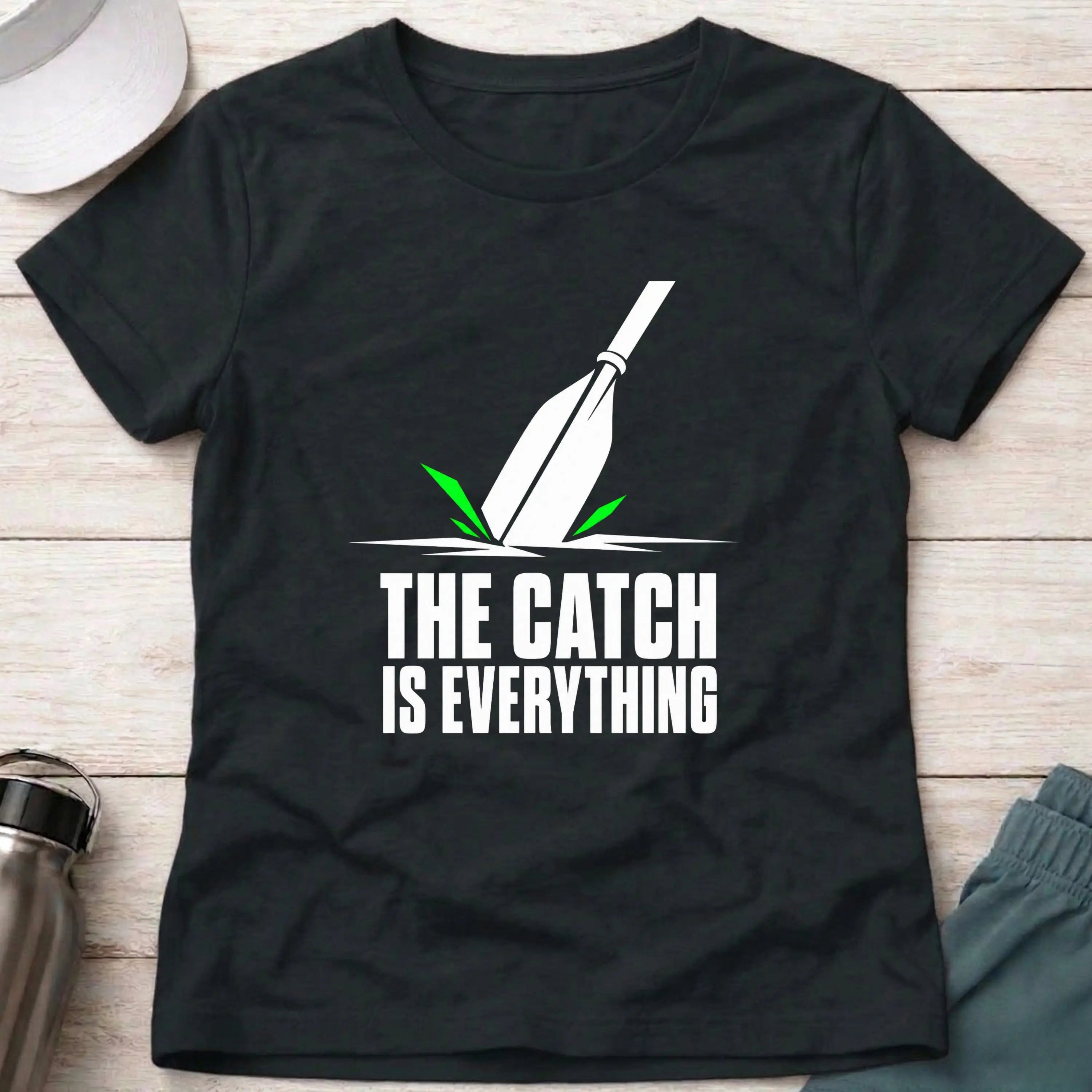 Black The Catch Is Everything women's fitted paddling tee – Vector Paddle