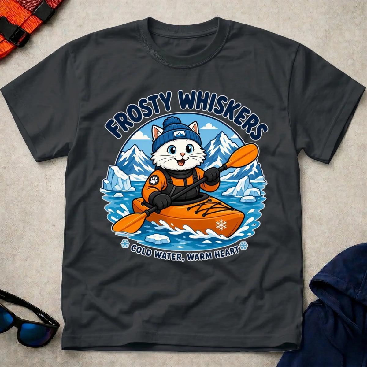 Black Frosty Whiskers tee — cold-water paddling gift — Vector Paddle