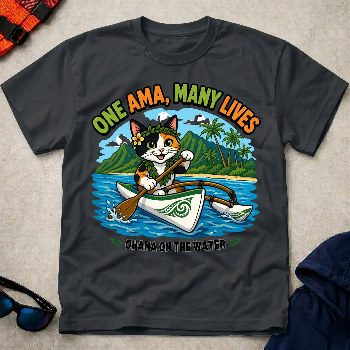 Black One Ama, Many Lives tee — OC1 outrigger paddling gift — Vector Paddle