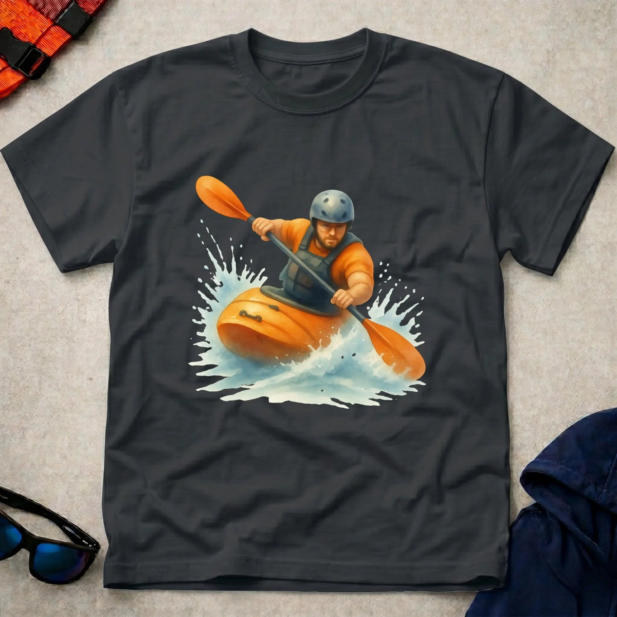 Read The River tee in Black — watercolour whitewater kayaker in rapids — Vector Paddle