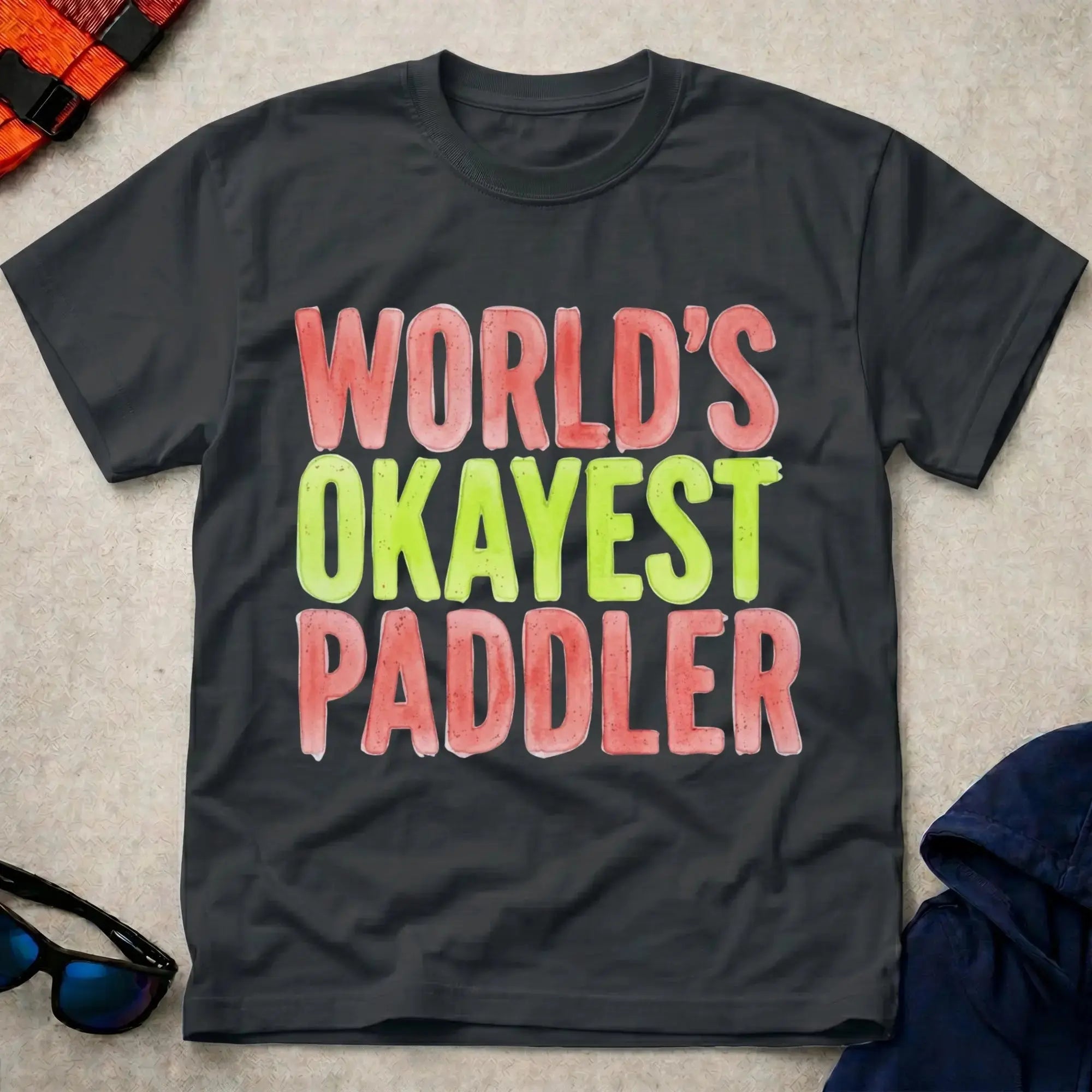 Black World's Okayest Paddler grunge paddling tee — Vector Paddle
