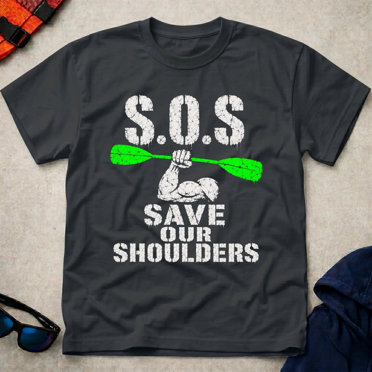 Black Save Our Shoulders tee — marathon paddler gift — Vector Paddle