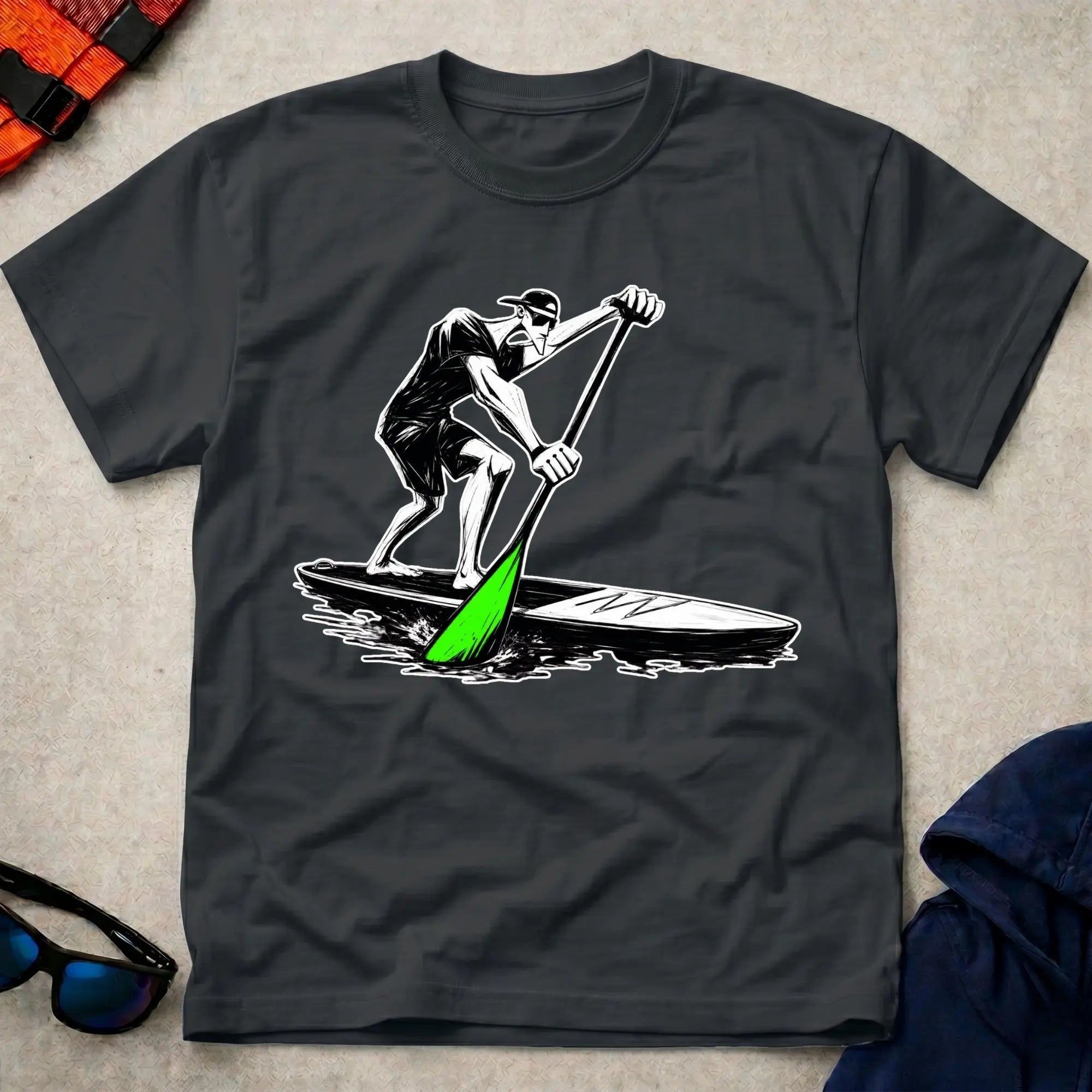 Black Paddling SUP t-shirt for stand-up paddleboarders, Vector Paddle