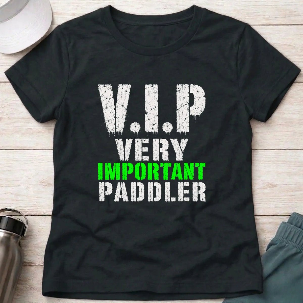 Black V.I.P. fitted tee — funny paddling gift for women — Vector Paddle