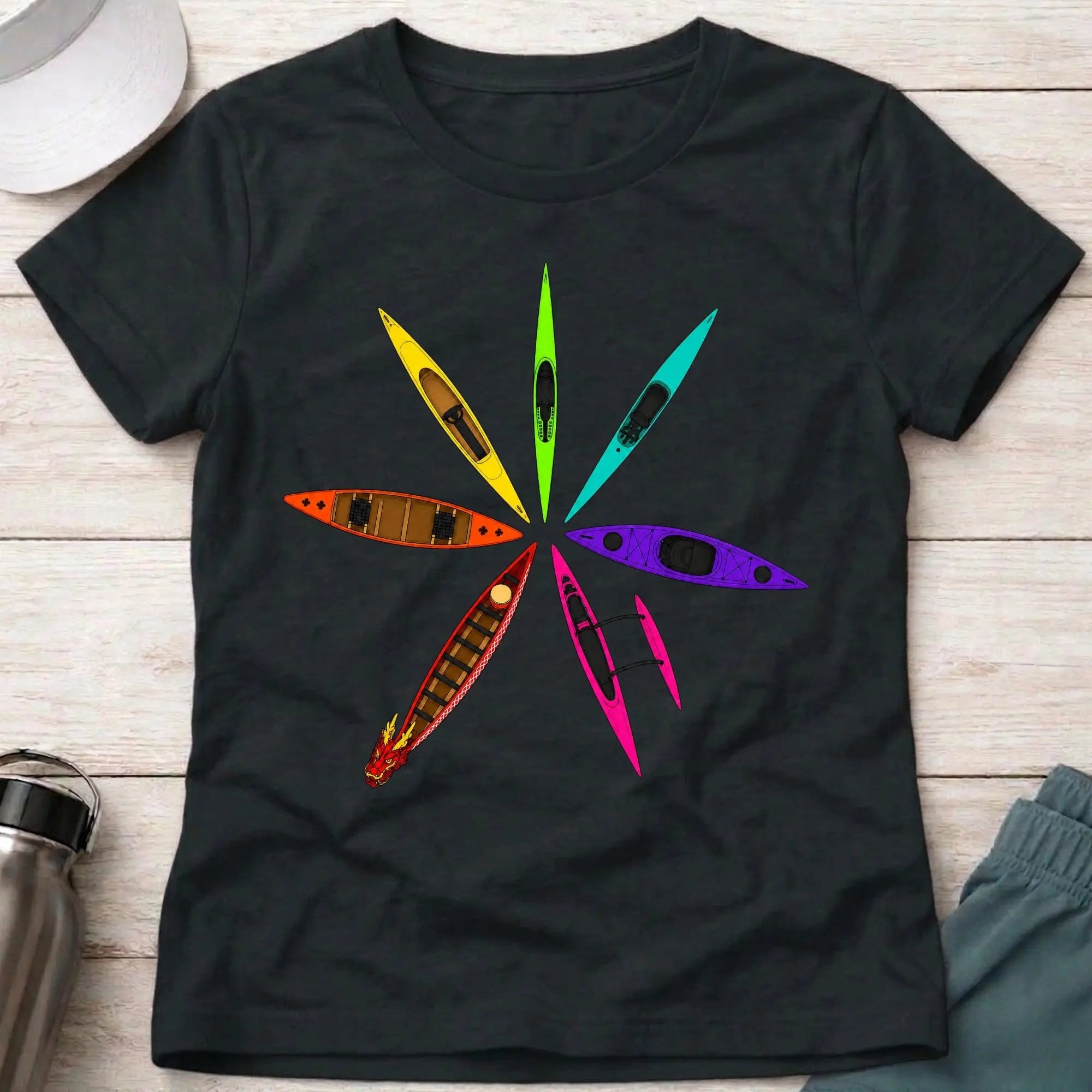 Black Full Bloom fitted paddling tee with bold multicolour graphic — Vector Paddle