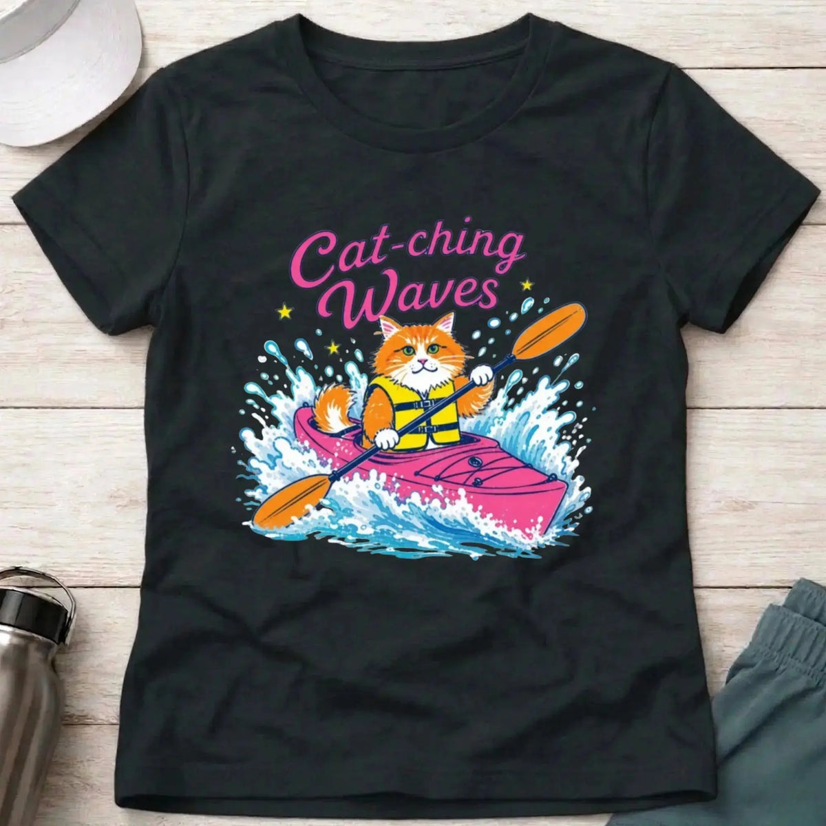 Black Cat-ching Waves cat fitted paddling tee — Vector Paddle