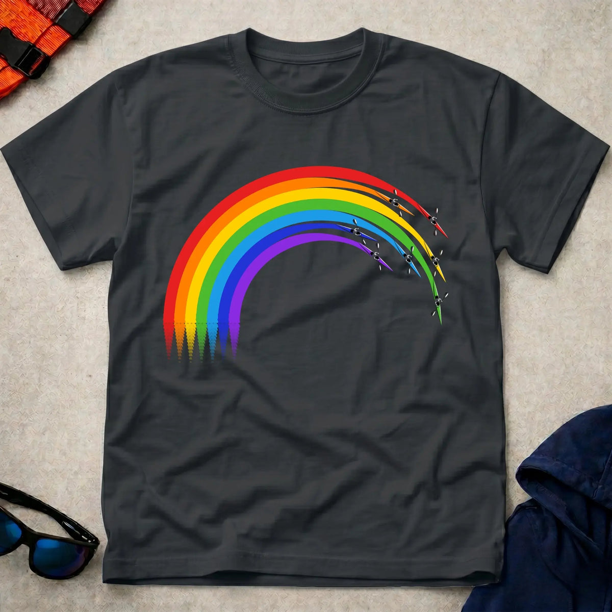 Over The Rainbow tee in Black — K1 sprint kayaks with rainbow wakes — Vector Paddle