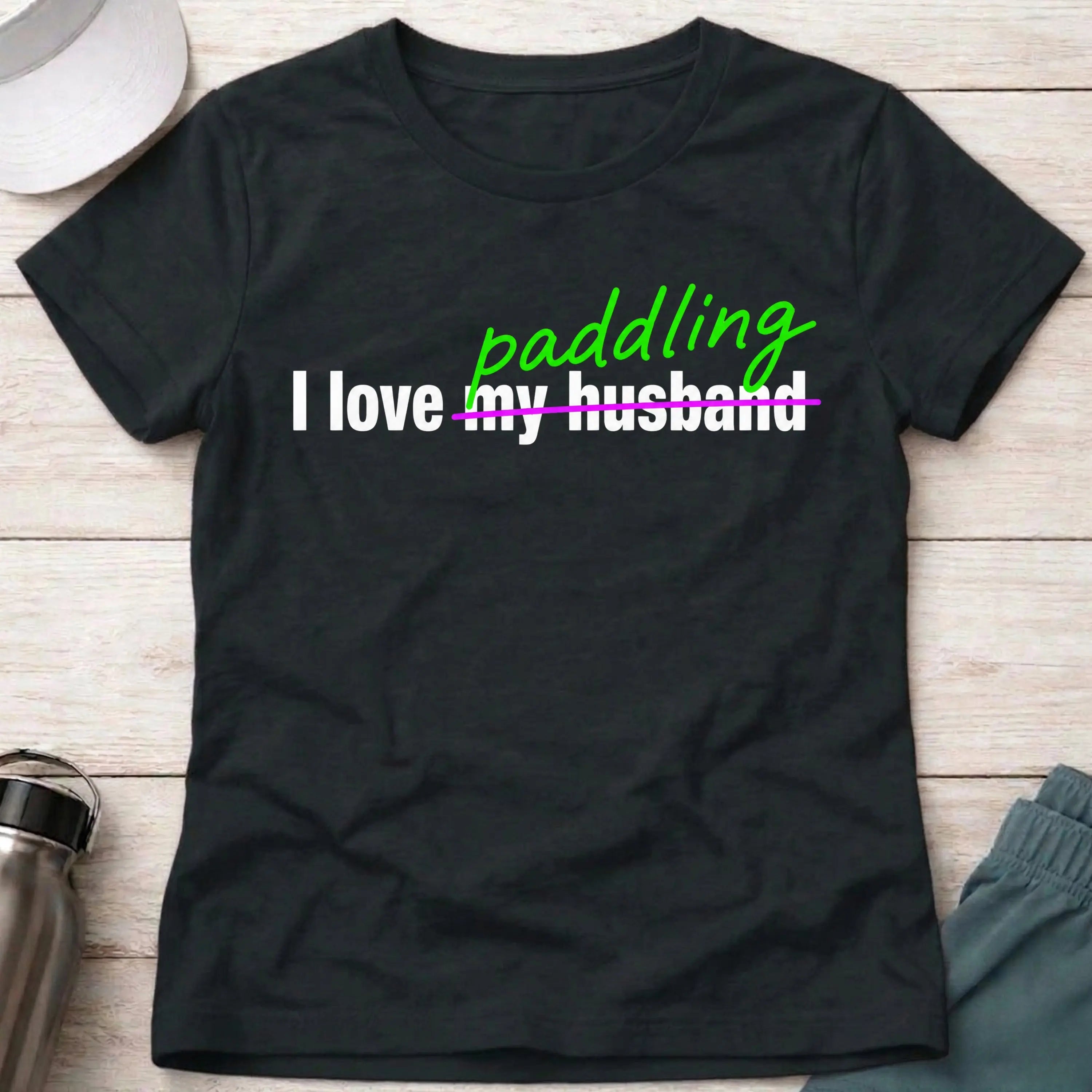 I Love Paddling women's fitted tee in Black — funny paddling tee — Vector Paddle