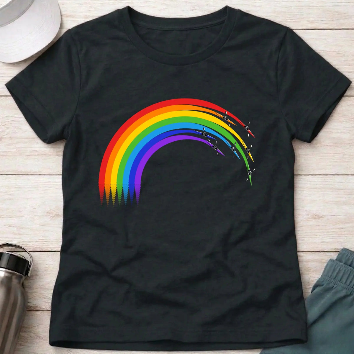 Over The Rainbow fitted tee in Black — K1 sprint kayaks with rainbow wakes — Vector Paddle