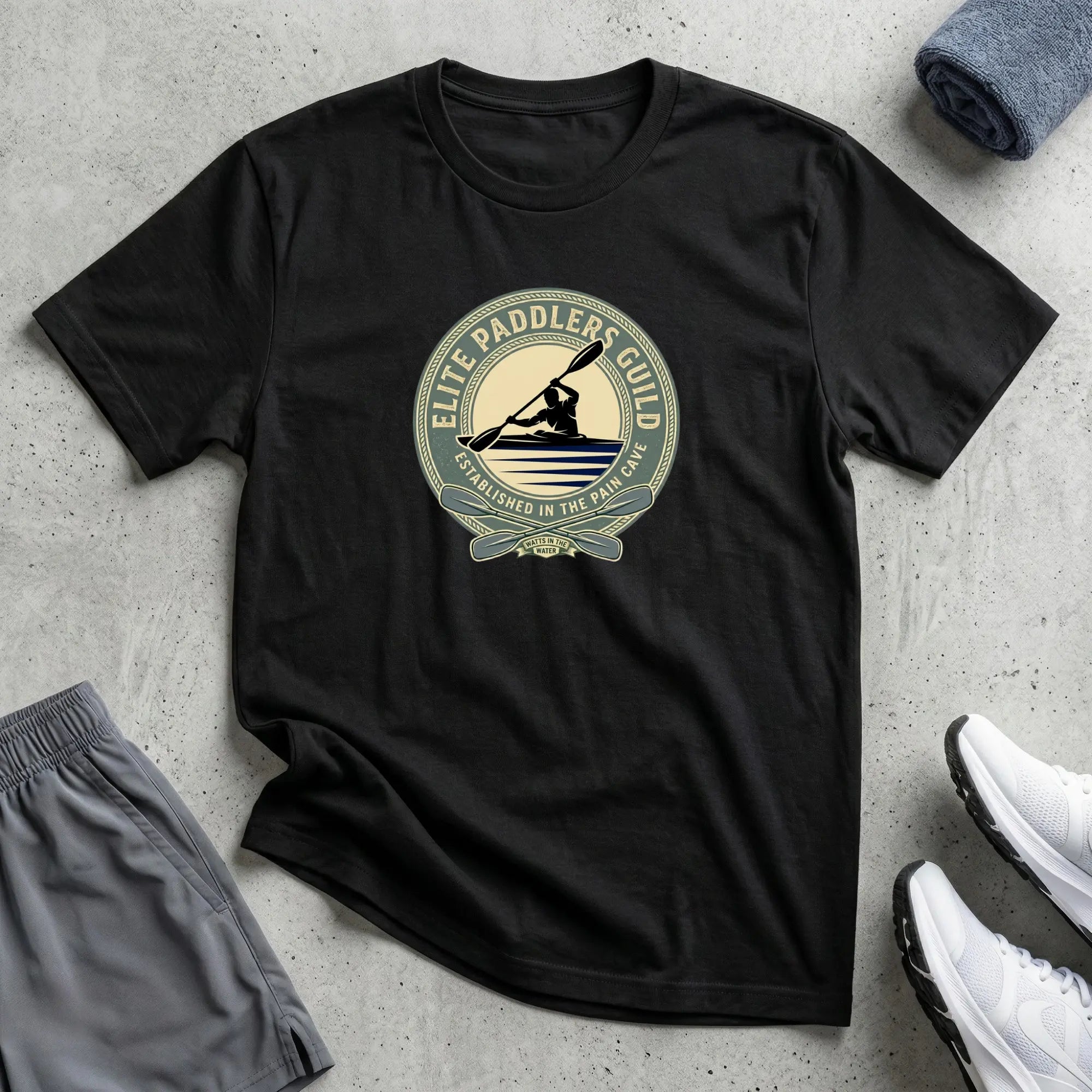 Elite Paddlers Guild. Established in the Pain Cave. Kayak T-Shirt Printify