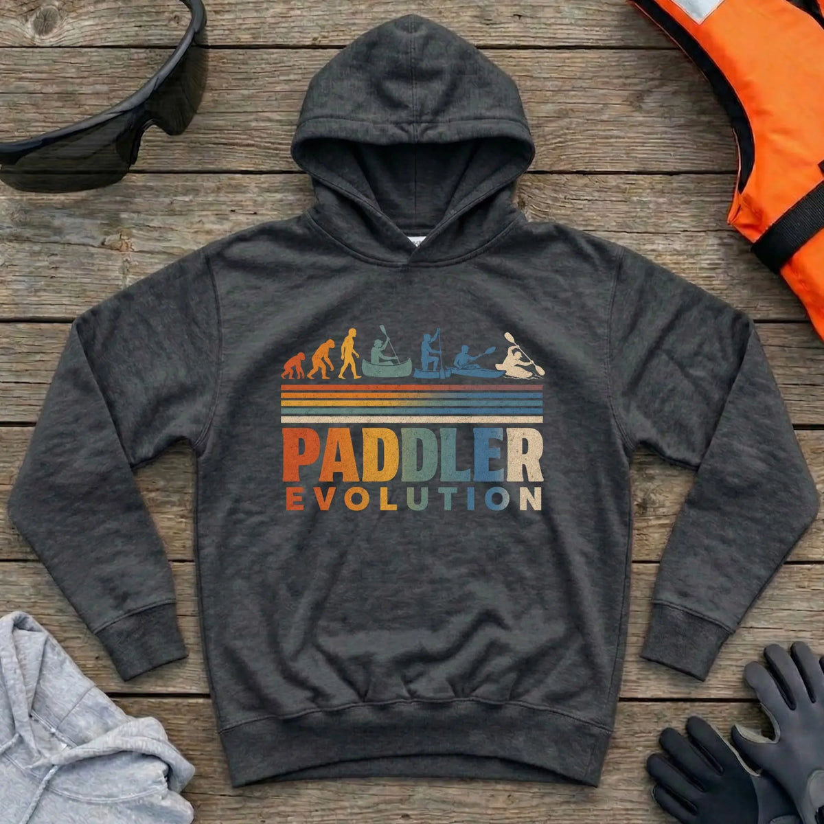 Paddler Evolution hoodie in Black — evolution of a paddler graphic — Vector Paddle