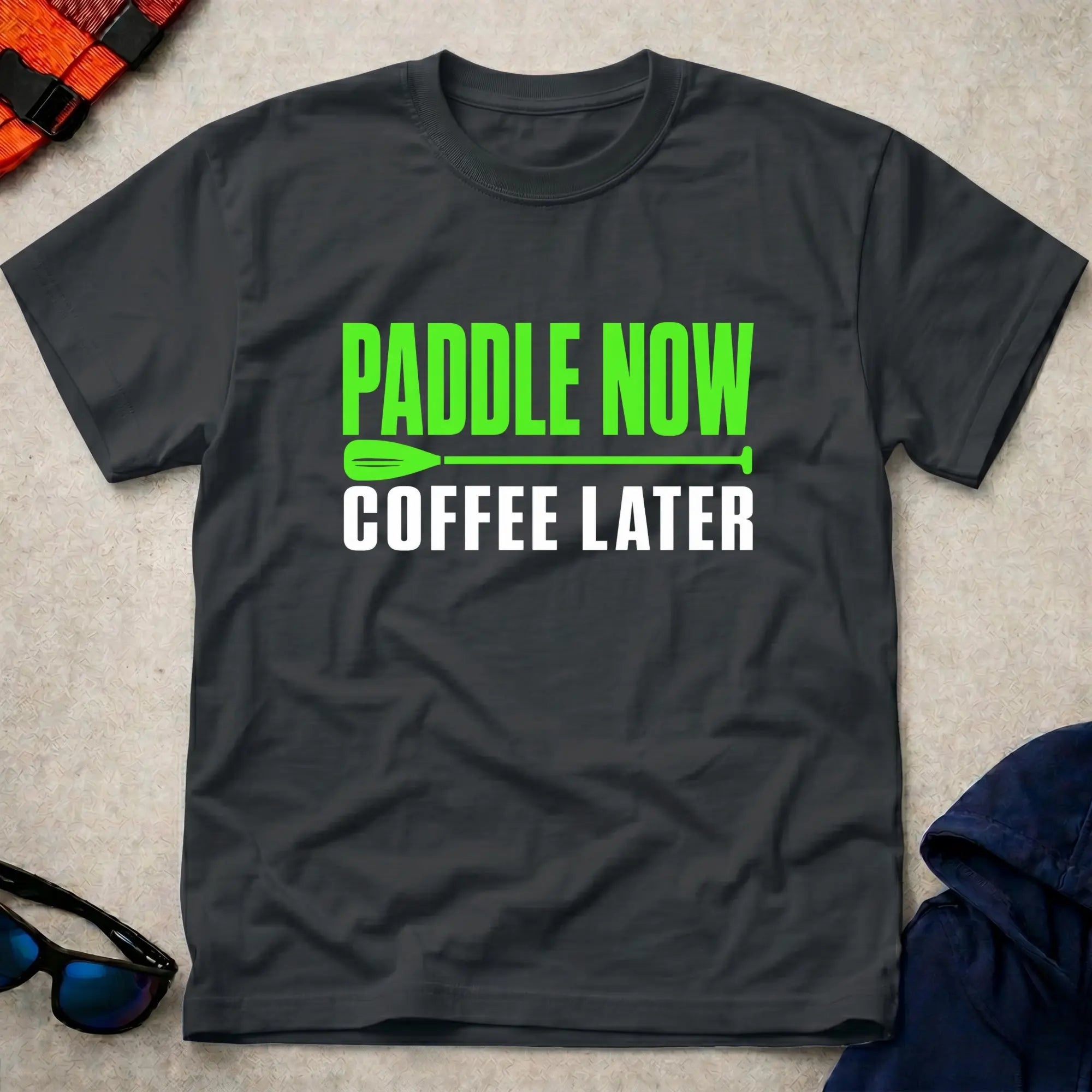Black Paddle Now, Coffee Later Tee - Vector Paddle