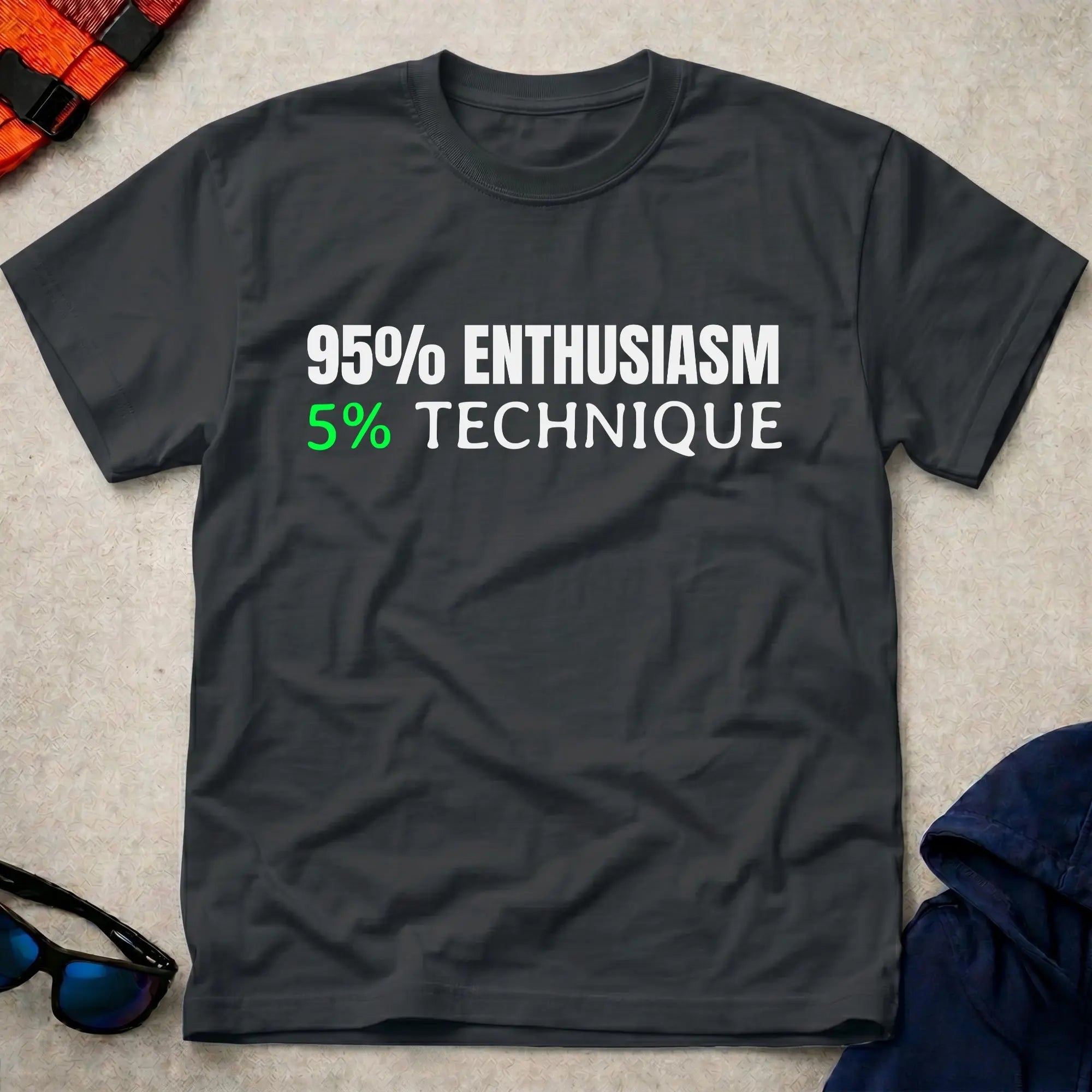 Black 95% Enthusiasm tee — funny paddling gift for kayakers and canoeists — Vector Paddle