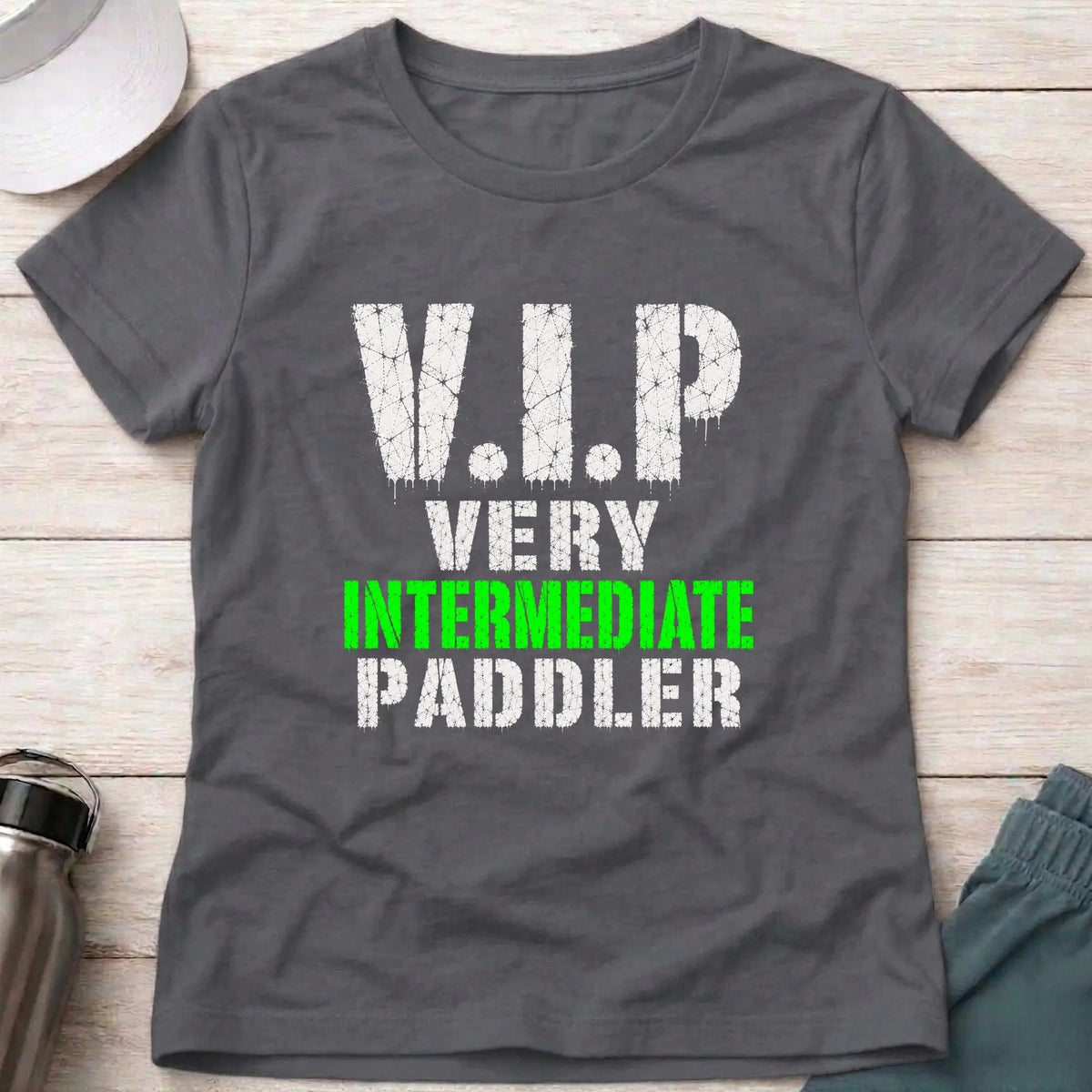 Charcoal Very Intermediate Paddler fitted tee — funny paddling gift for women — Vector Paddle