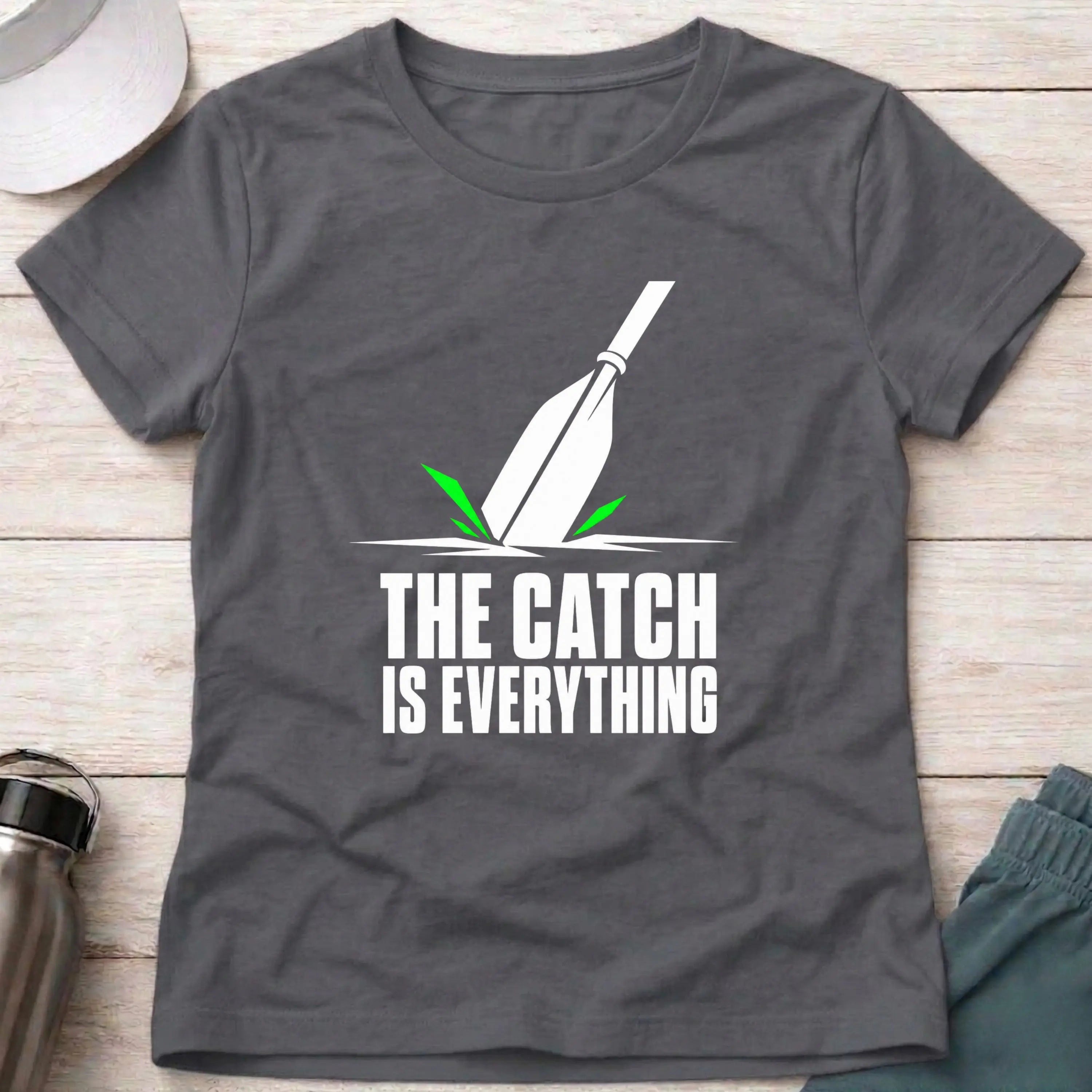 Charcoal The Catch Is Everything women's fitted paddling tee – Vector Paddle