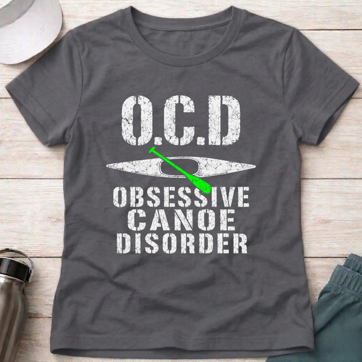 Charcoal Obsessive Canoe Disorder fitted tee — funny canoe-obsessed gift for women — Vector Paddle