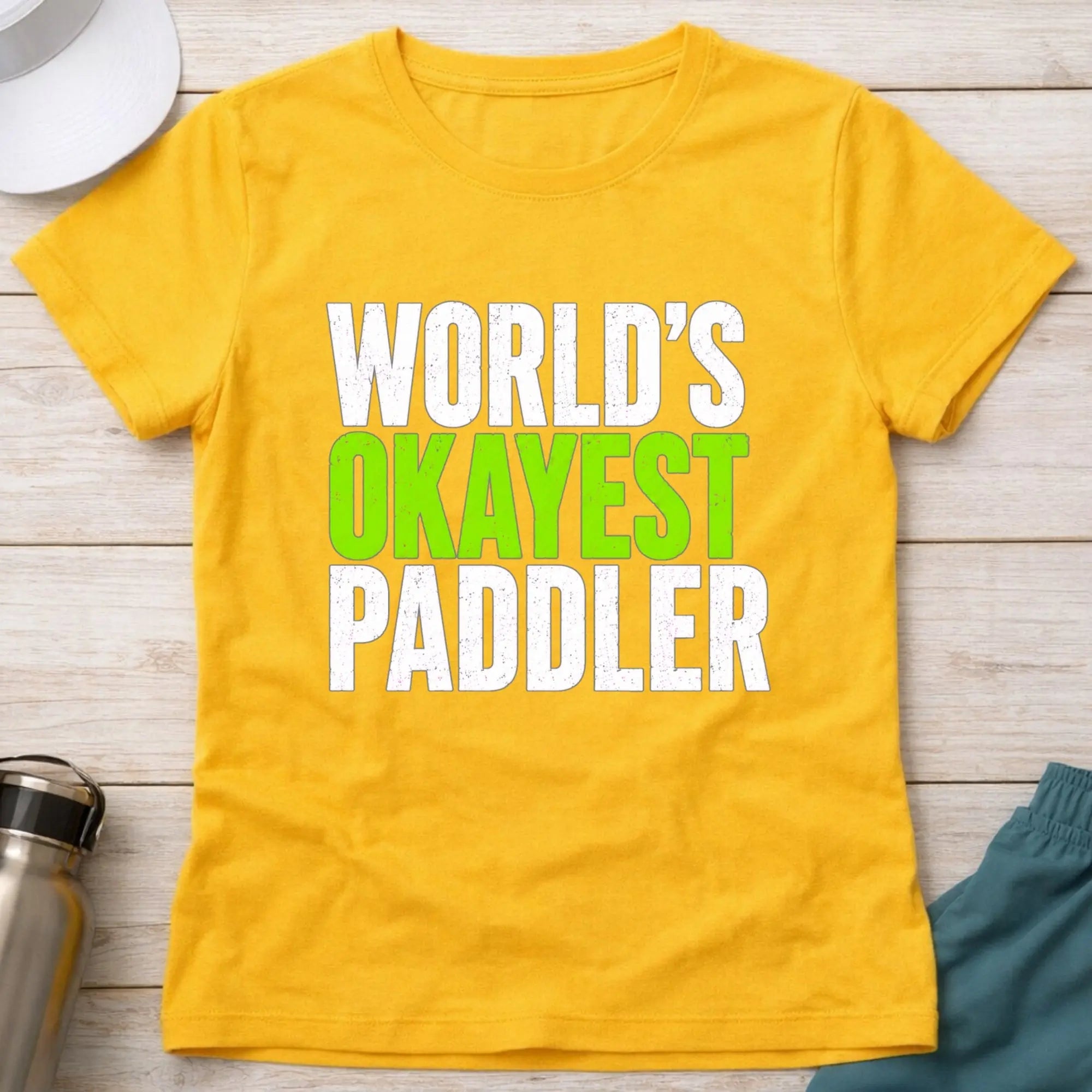 World's Okayest Paddler fitted tee in Daisy — humorous paddling tee for women — Vector Paddle