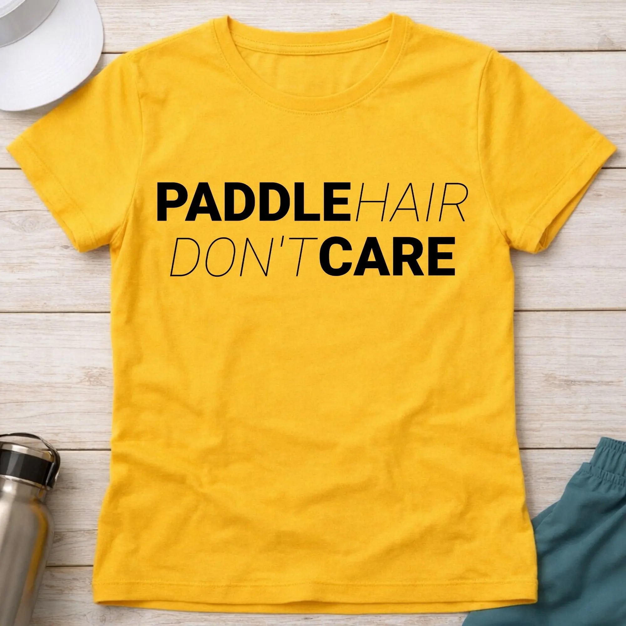 Daisy yellow paddle hair don't care fitted tee for female paddlers