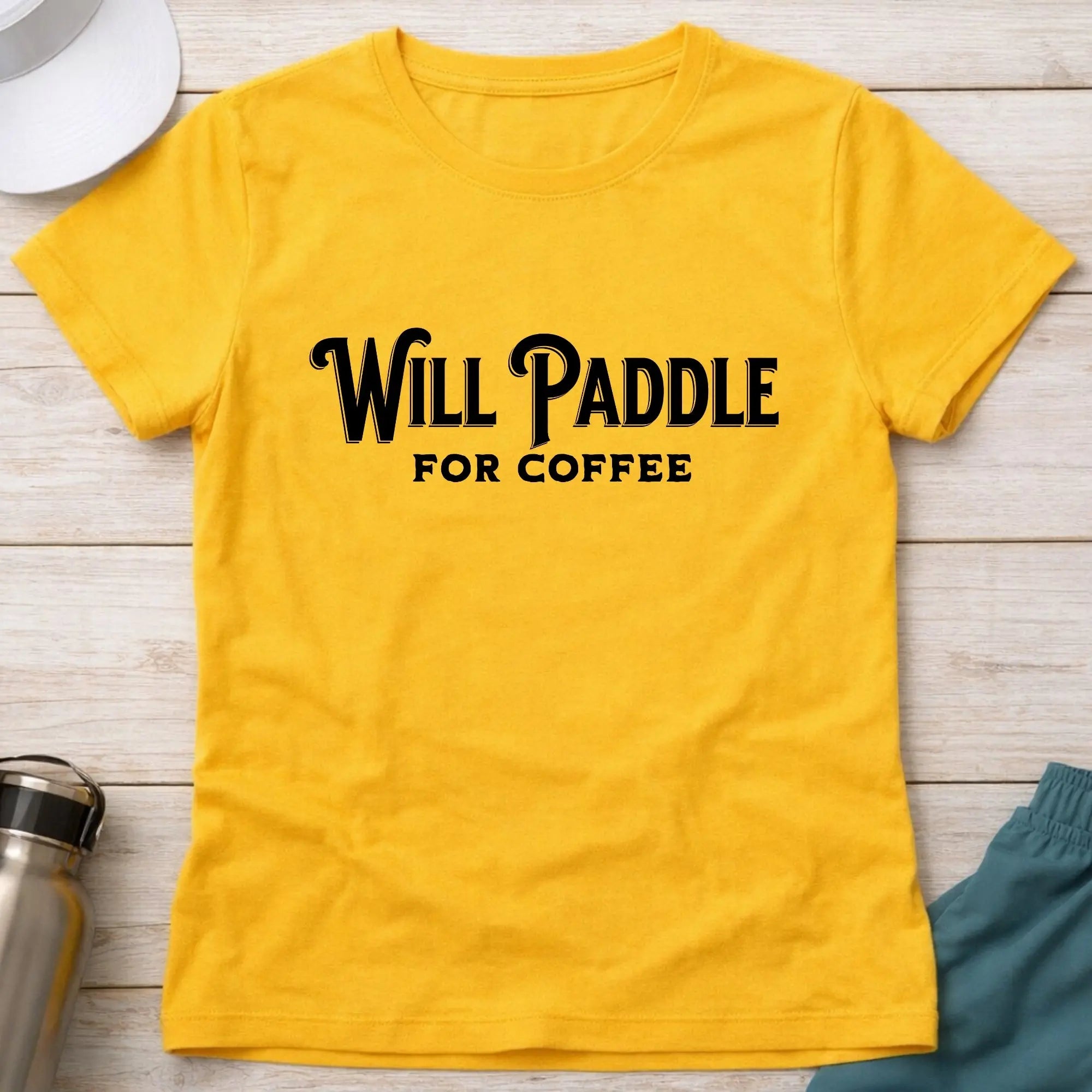 Daisy Will Paddle For Coffee fitted tee — female paddler coffee lover gift — Vector Paddle