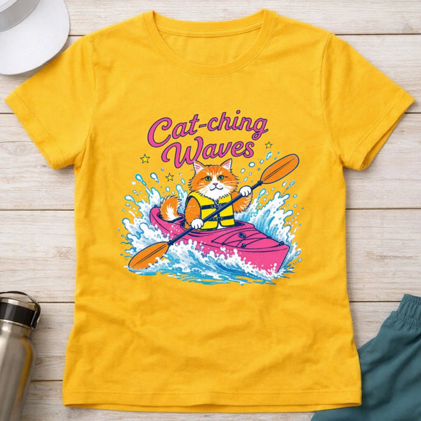 Daisy Cat-ching Waves cat fitted paddling tee — Vector Paddle