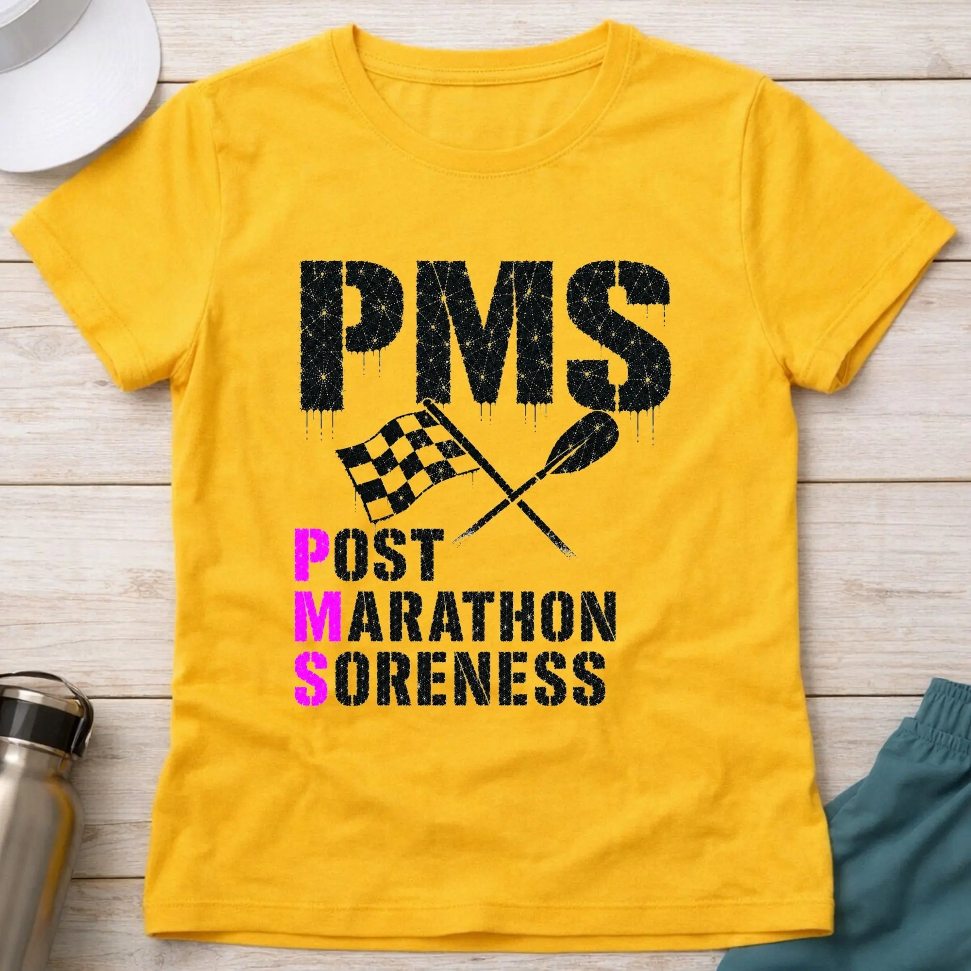 Daisy P.M.S. fitted tee — Post Marathon Soreness gift for women — Vector Paddle