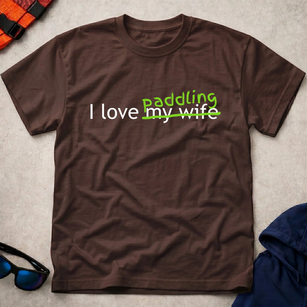 I Love Paddling unisex tee in Dark Chocolate — funny paddling gift tee — Vector Paddle