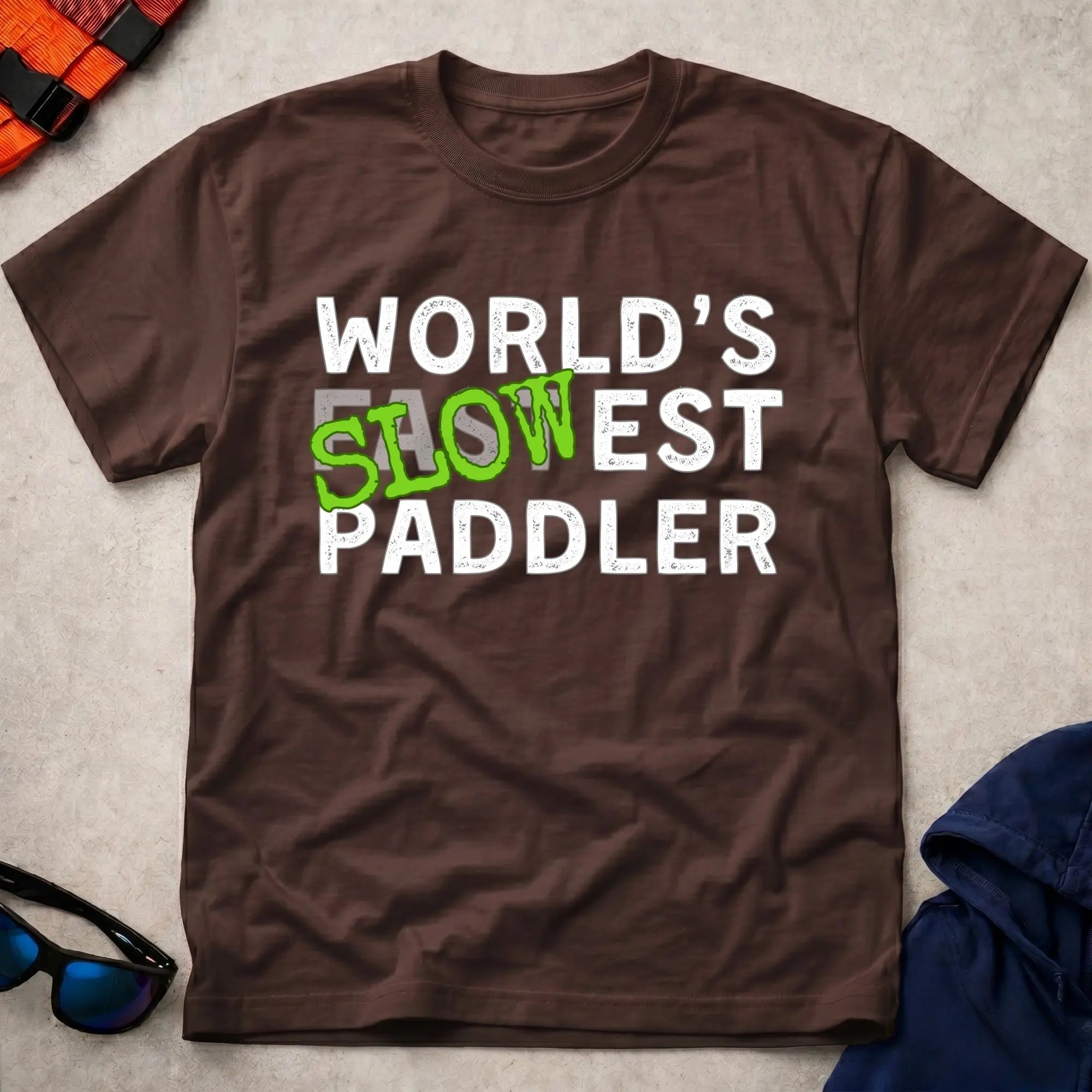 Dark Chocolate World's Slowest Paddler paddling tee — Vector Paddle