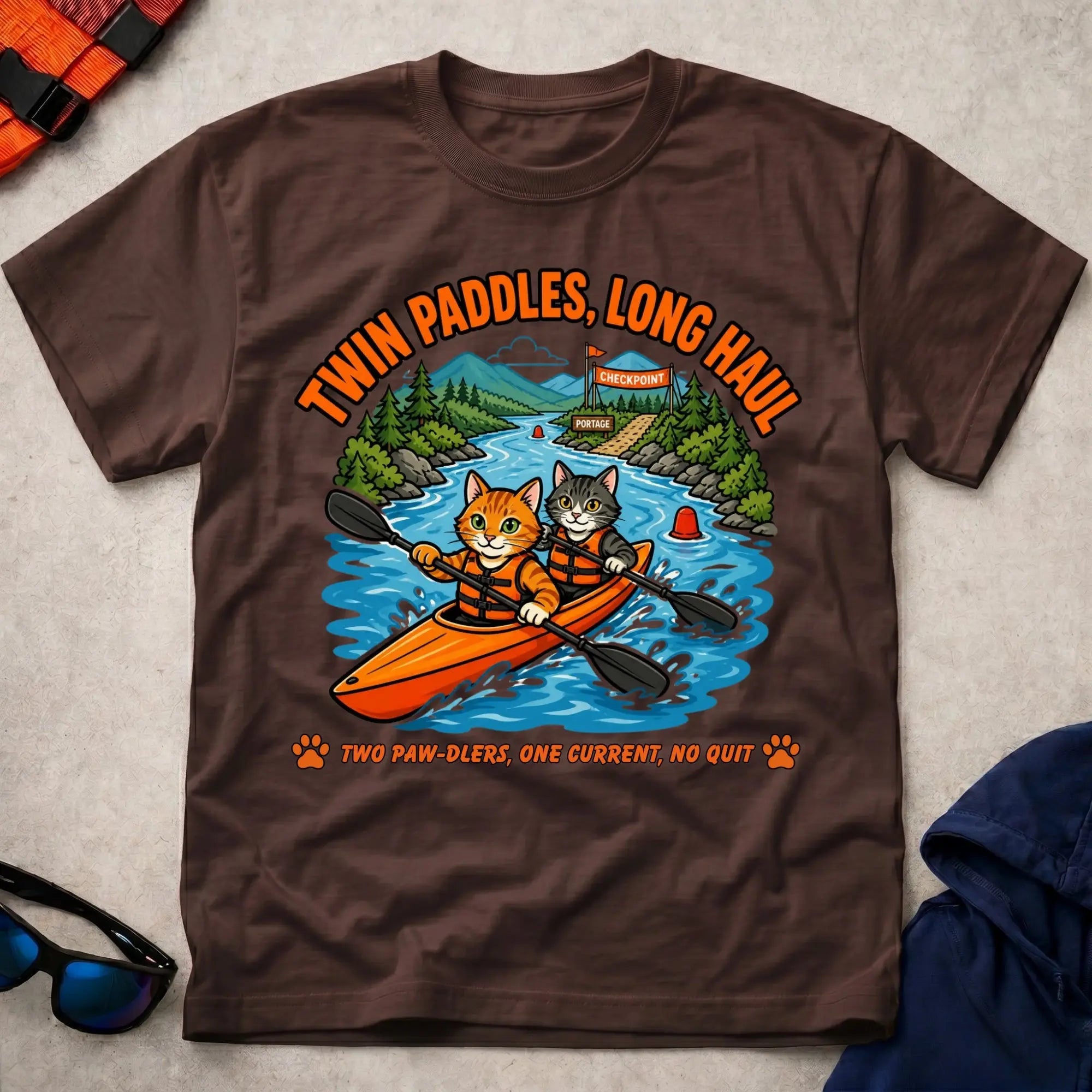 Dark Chocolate Twin Paddles, Long Haul tee — K2 marathon kayak gift — Vector Paddle