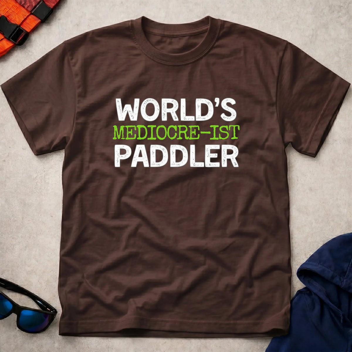 Dark Chocolate World's Mediocre-ist Paddler paddling tee — Vector Paddle