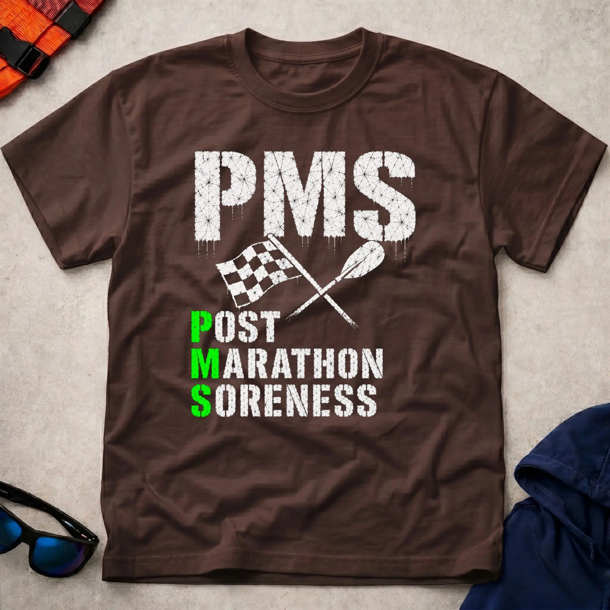 Dark Chocolate P.M.S. tee — Post Marathon Soreness gift — Vector Paddle