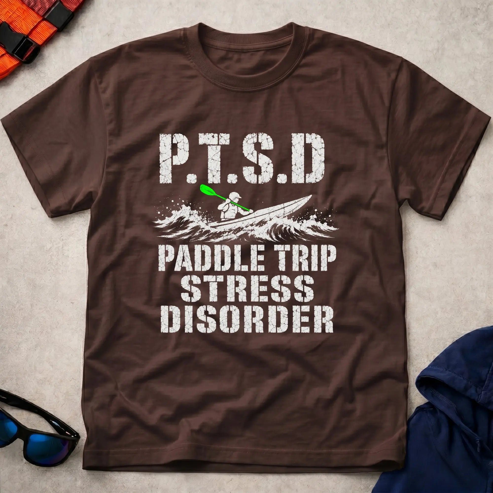 Dark Chocolate P.T.S.D. tee — Paddle Trip Stress Disorder gift — Vector Paddle
