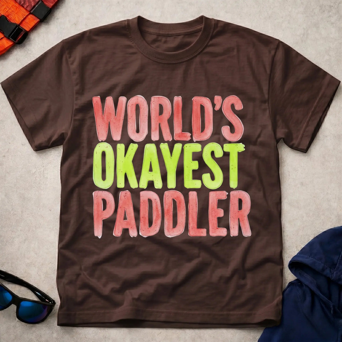 Dark Chocolate World's Okayest Paddler grunge paddling tee — Vector Paddle