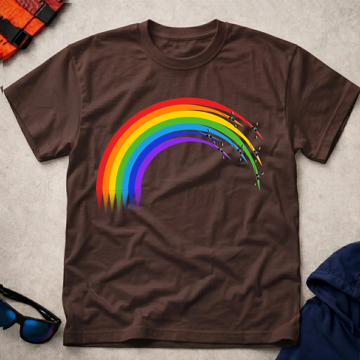 Over The Rainbow tee in Dark Chocolate — rainbow kayak wake design — Vector Paddle