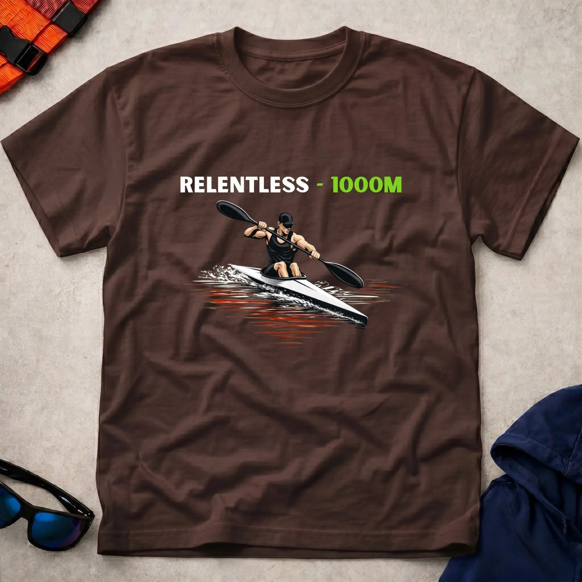 Dark chocolate Relentless 1000m Apex tee for kayak sprint paddlers