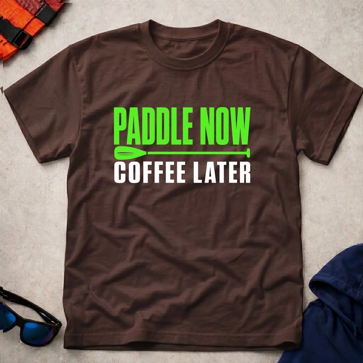 Dark Chocolate Paddle Now, Coffee Later Tee - Vector Paddle