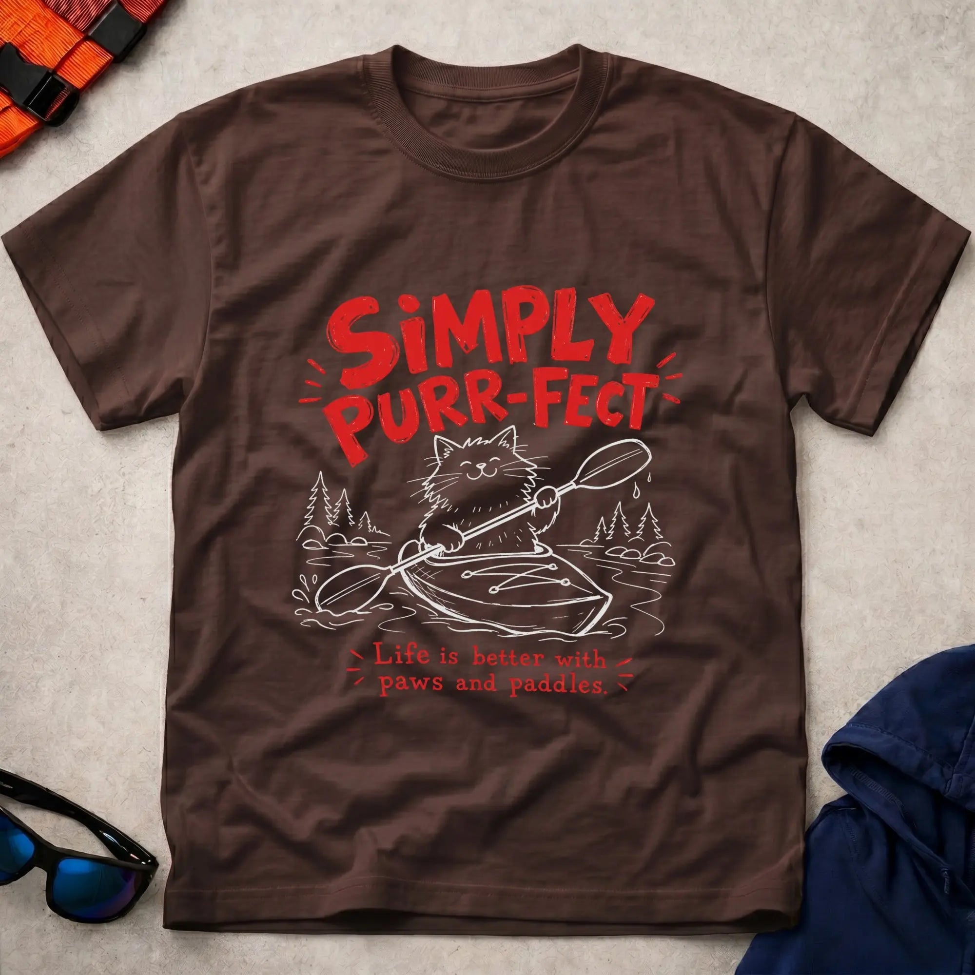 Dark Chocolate Simply Purr-fect tee — cat-loving paddler gift — Vector Paddle