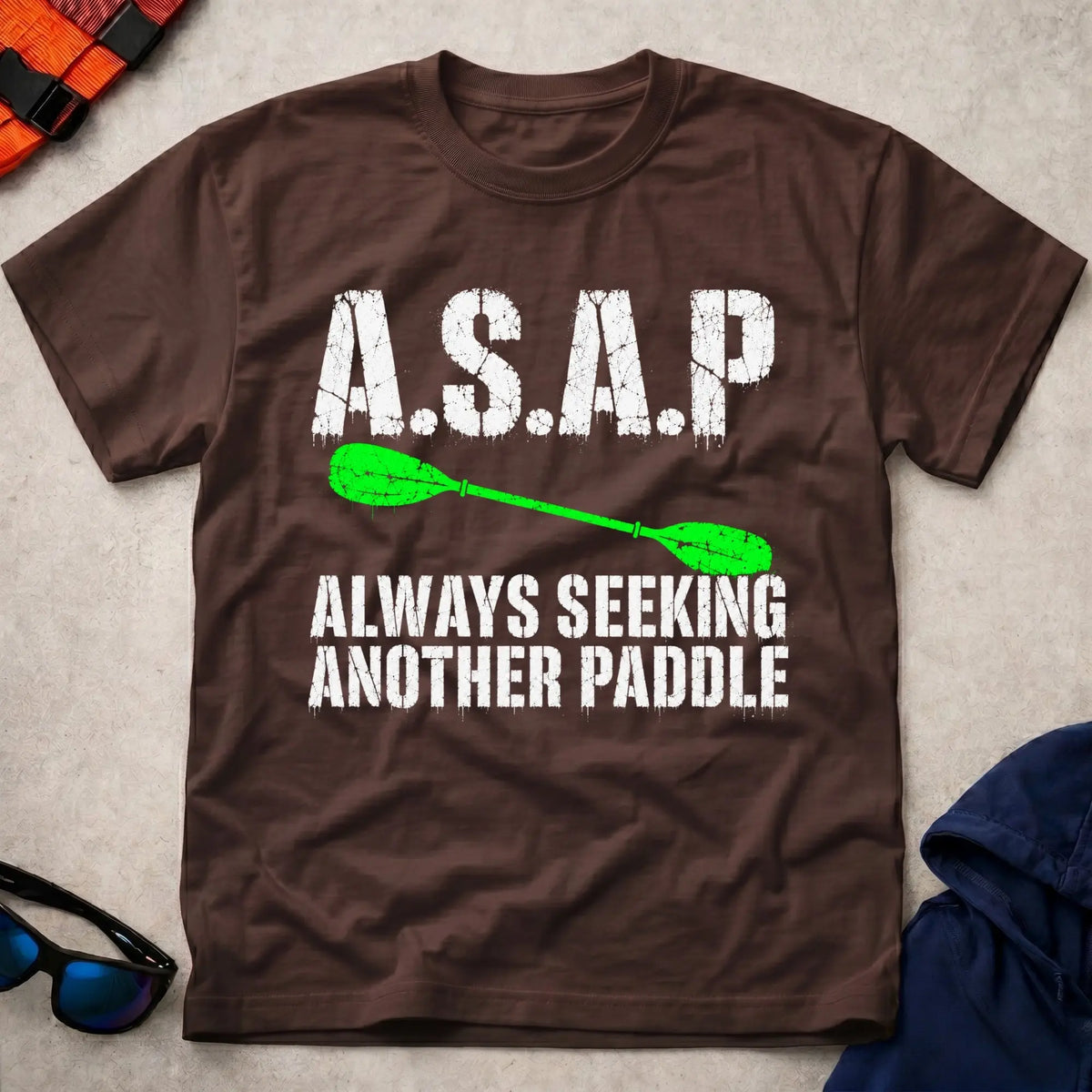 Dark Chocolate A.S.A.P. tee — Always Seeking Another Paddle gift — Vector Paddle