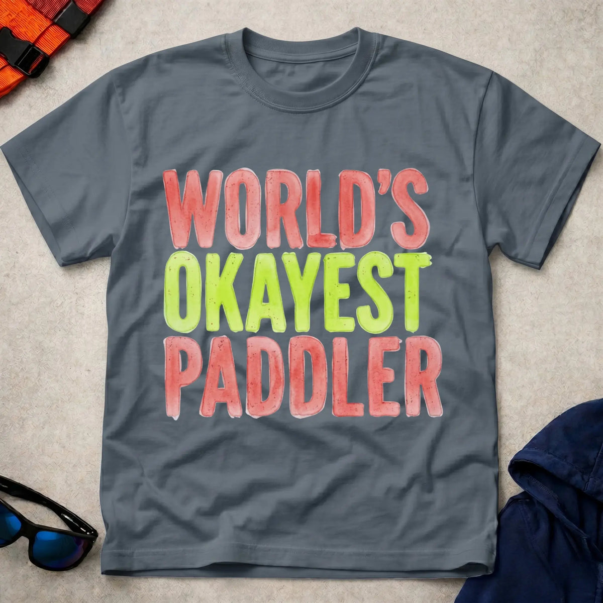 Dark Heather World's Okayest Paddler grunge paddling tee — Vector Paddle
